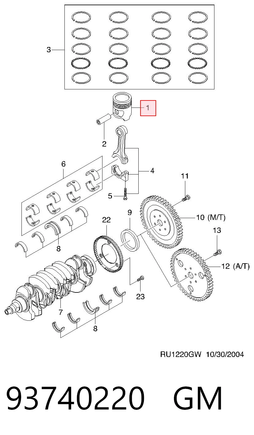 93740220 Opel Поршень с пальцем без колец, 2-й ремонт (+0,50)