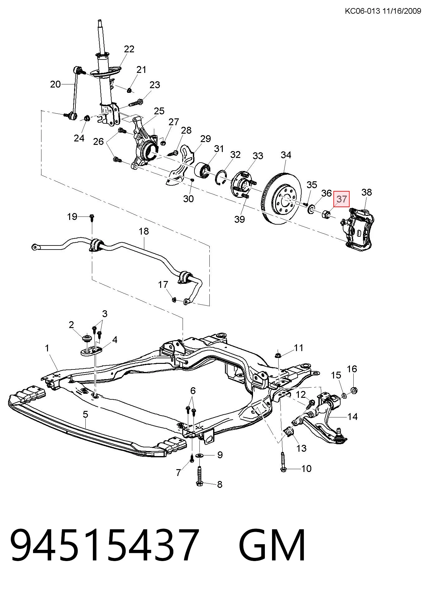 94515437 Opel Гайка полуоси передней