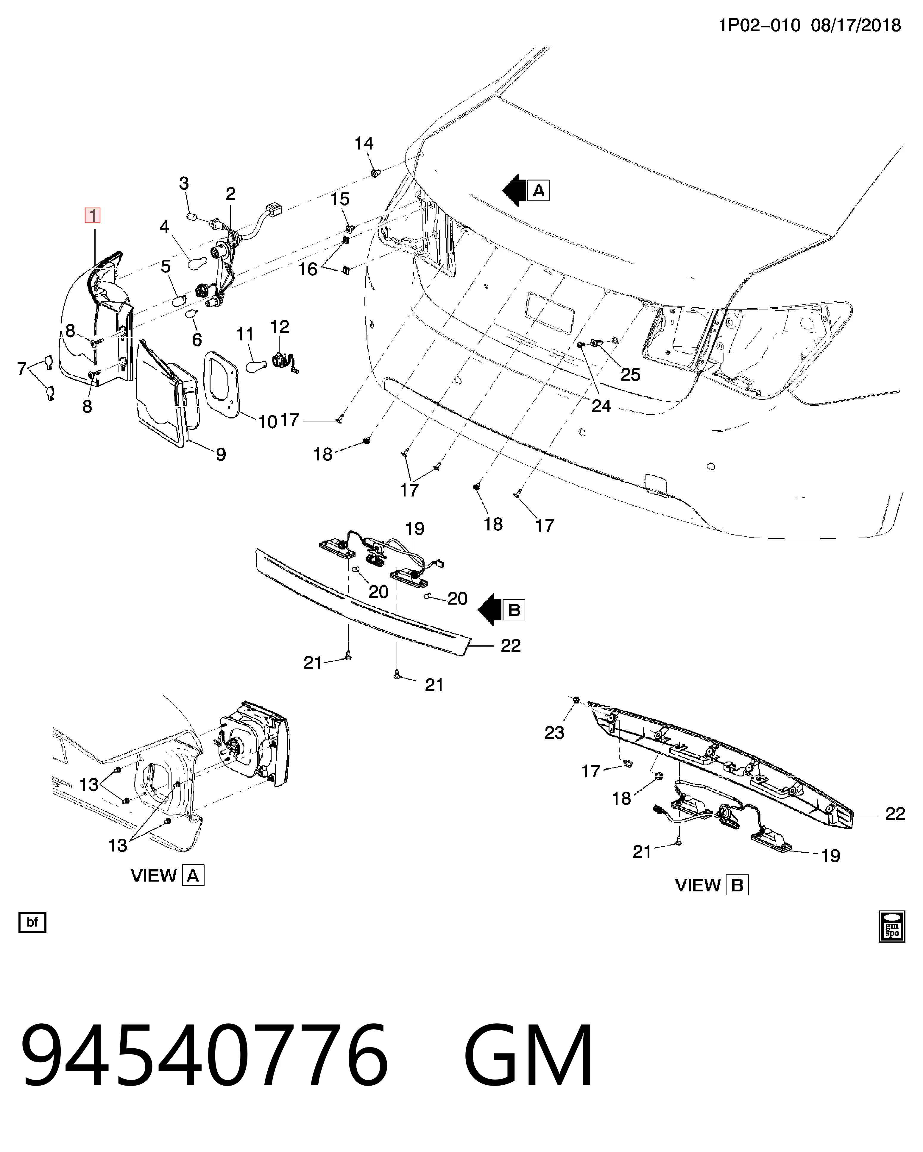 94540776 General Motors Фонарь задний