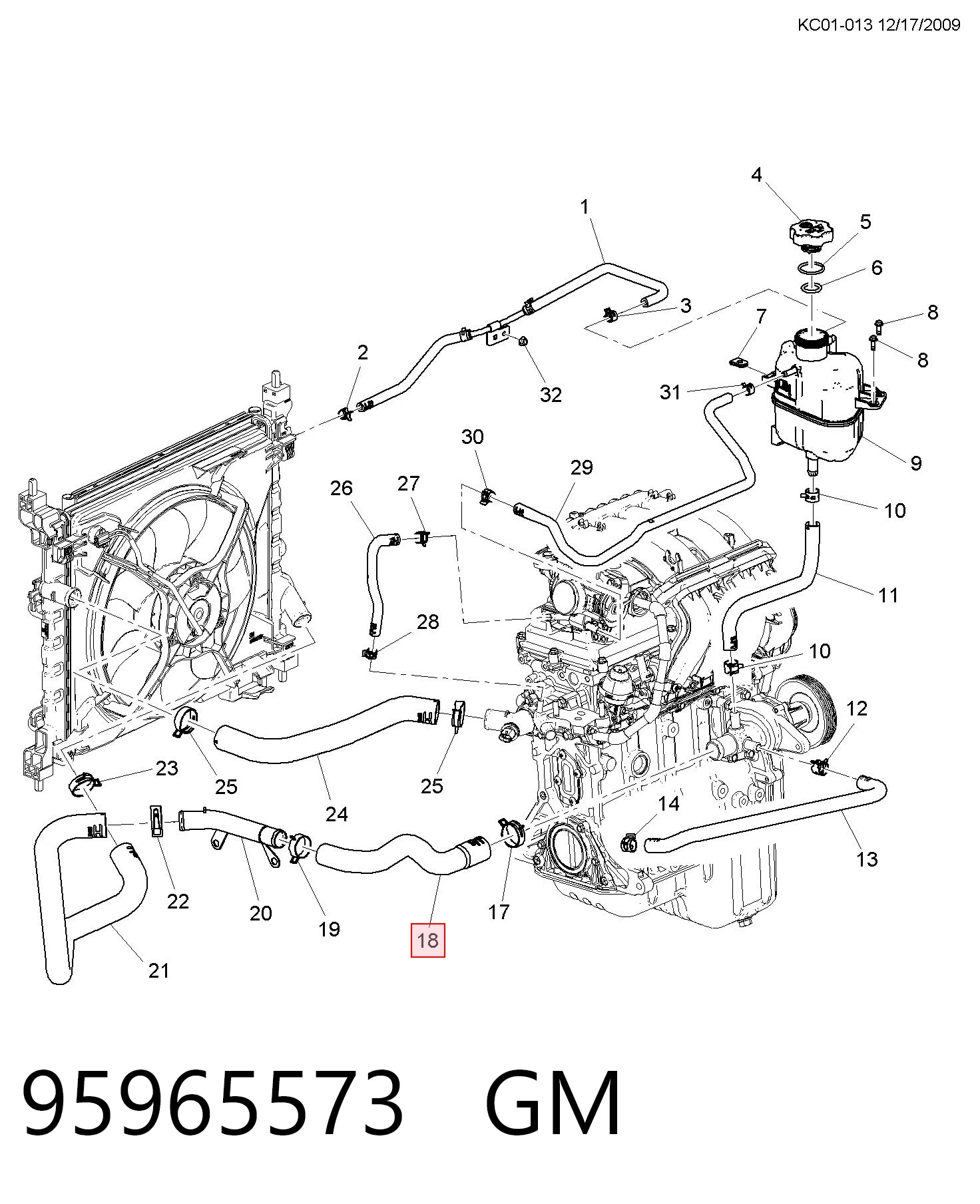 Нижний шлаг радиатора охлаждения 95965573 Opel