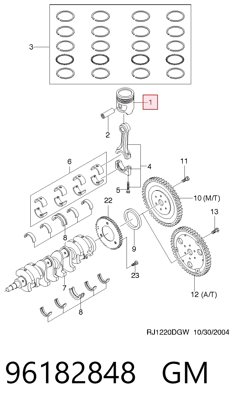 96389106 Opel Поршень двигателя без колец