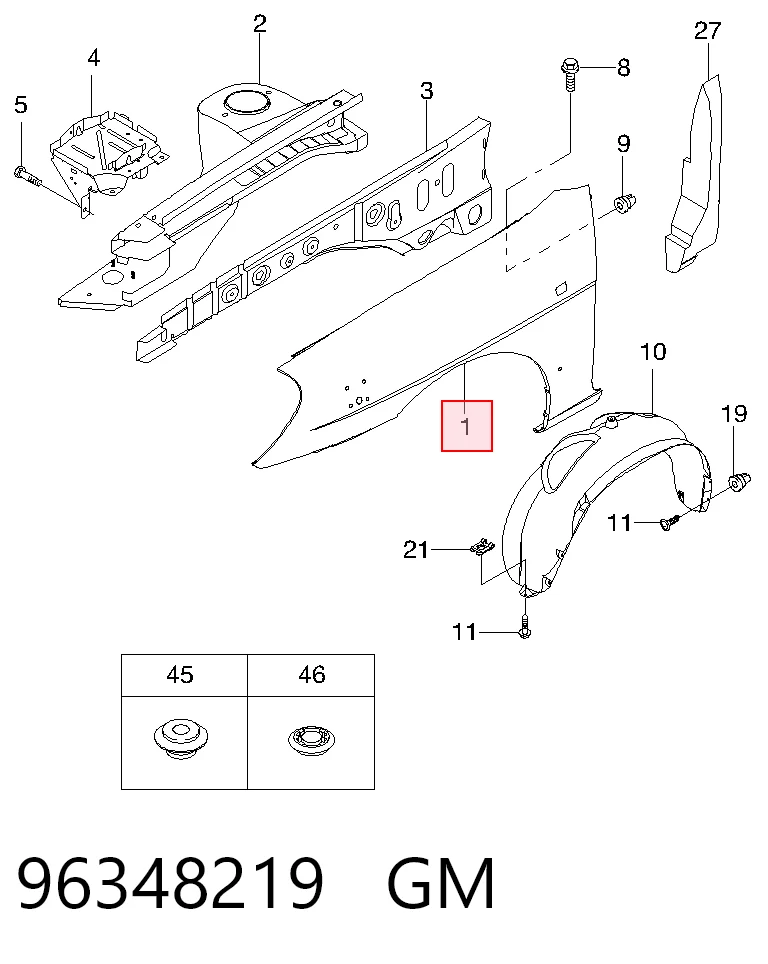 Крыло переднее левое Daewoo Nubira I универсал (J10, J15) (1997 - 2001) цена, от 42.80 USD