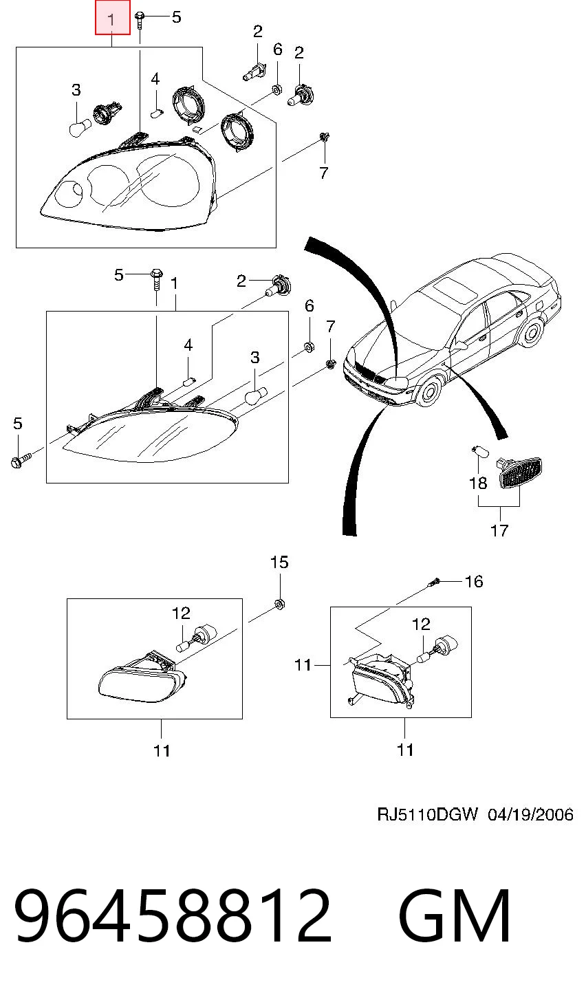 Купить 96458812 Opel Фара основная правая