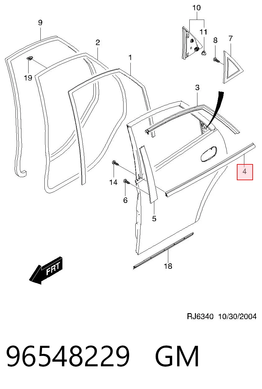 96801693 Opel Уплотнитель стекла двери задней правой внешний (планка)