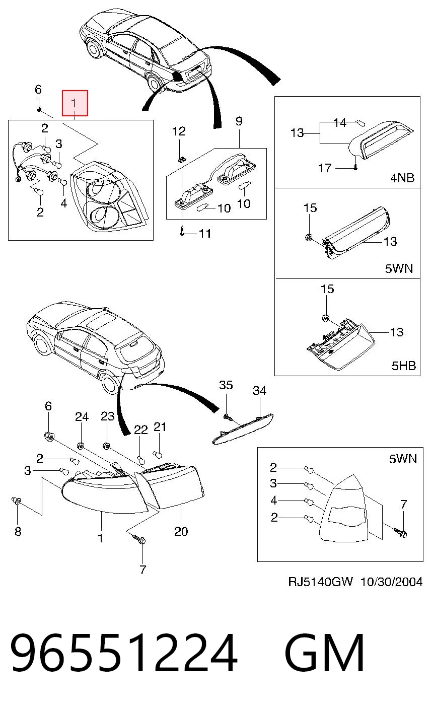 Фонари задние на Chevrolet Lacetti  J200