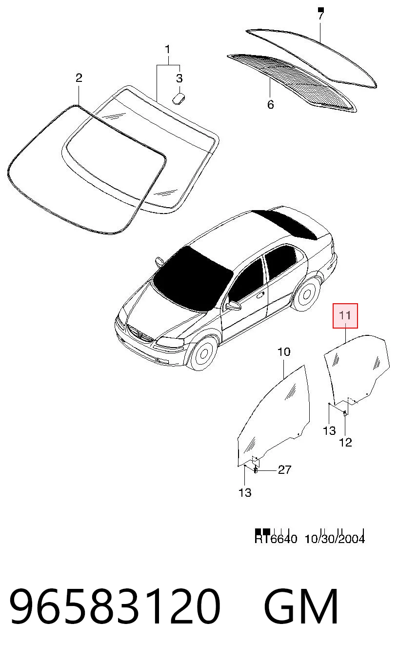 96583118 Opel Стекло задней правой двери