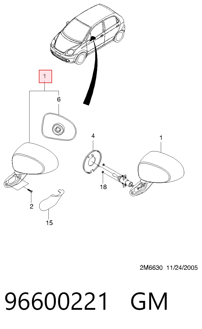 Правое зеркало 95077082 Opel