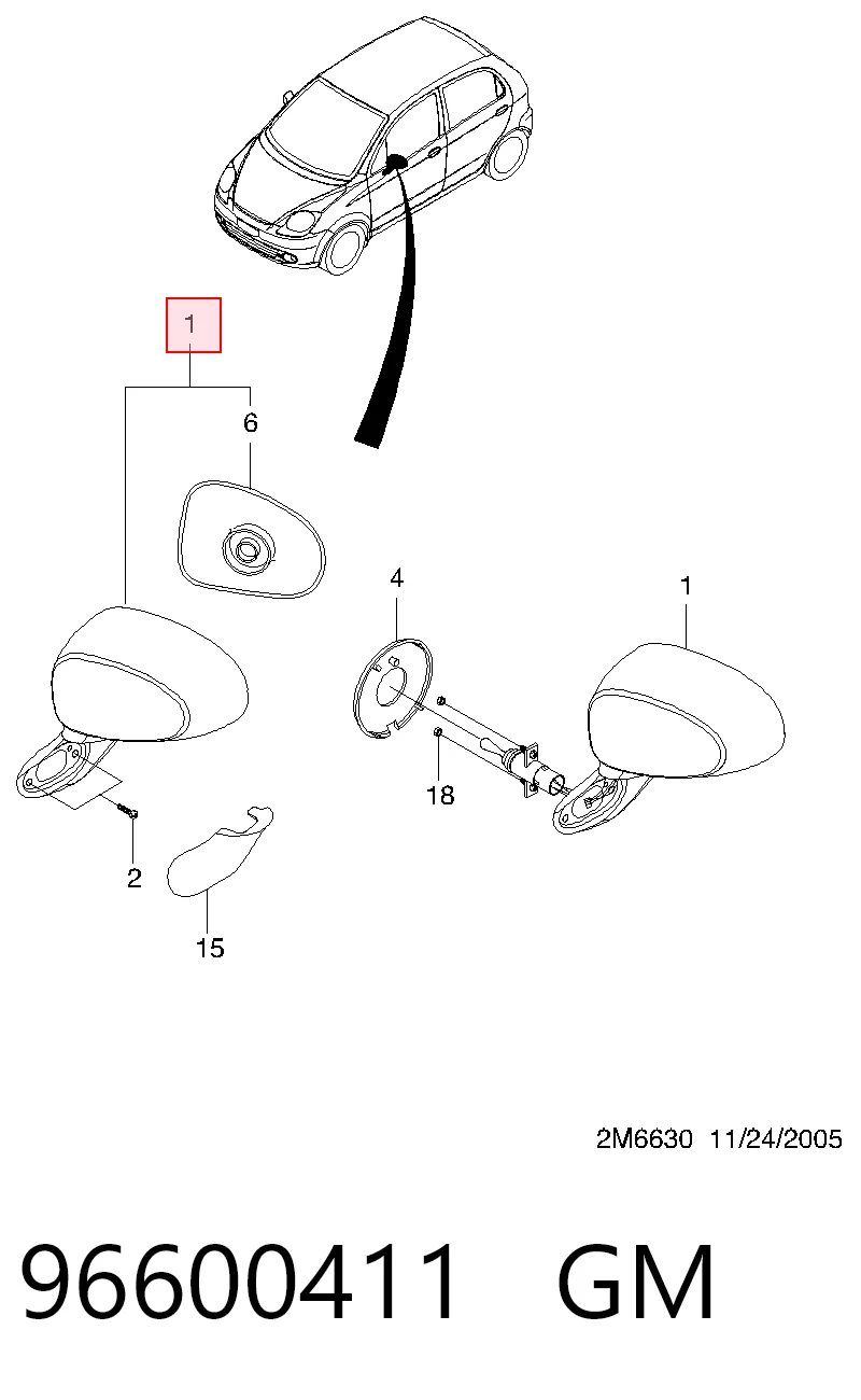  Левое боковое зеркало Chevrolet Spark (Matiz) 