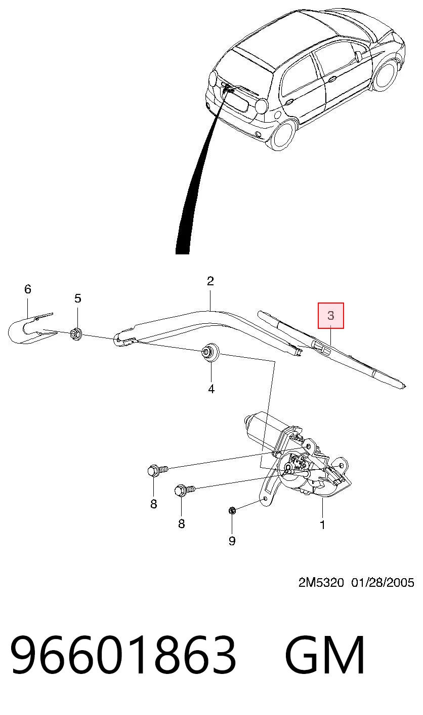 96601863 Opel Щетка заднего стеклоочистителя