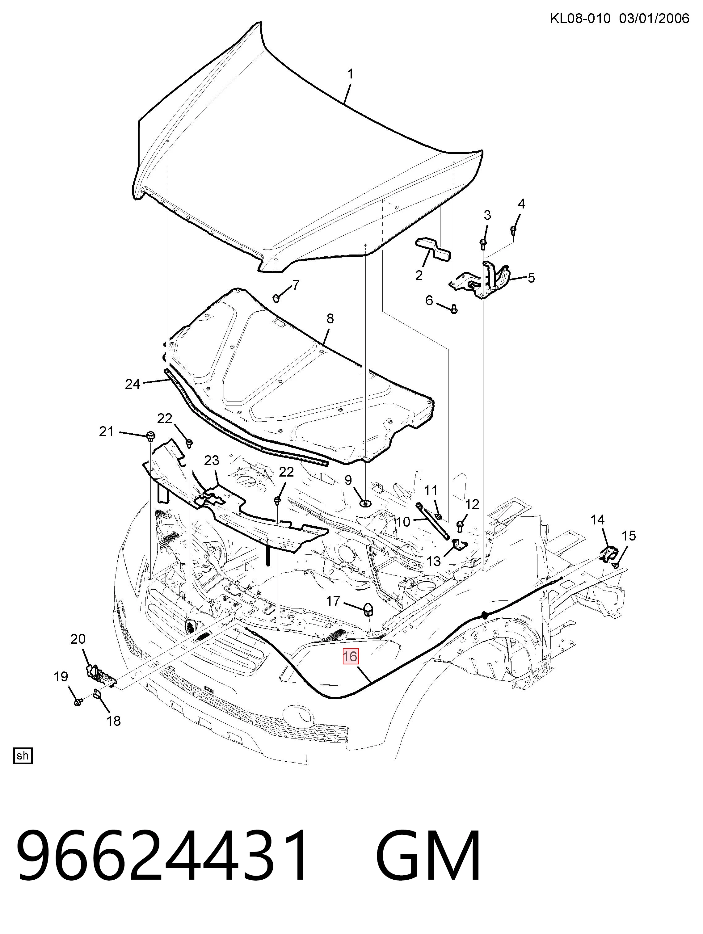Трос открытия капота на Chevrolet Captiva II C140
