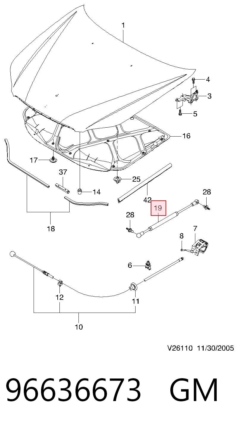 95017985 Opel Стойка капота