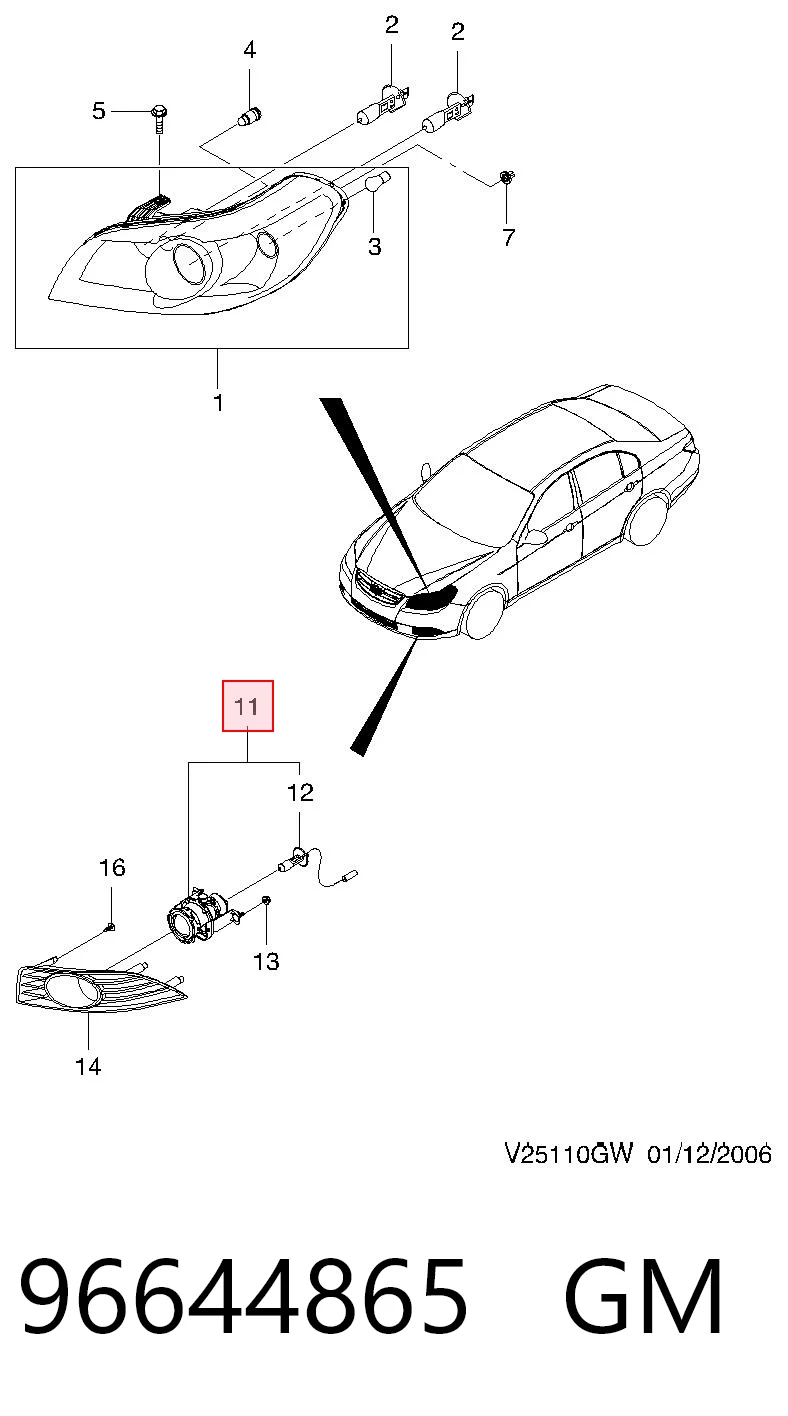 96644865 Opel Противотуманная фара левая