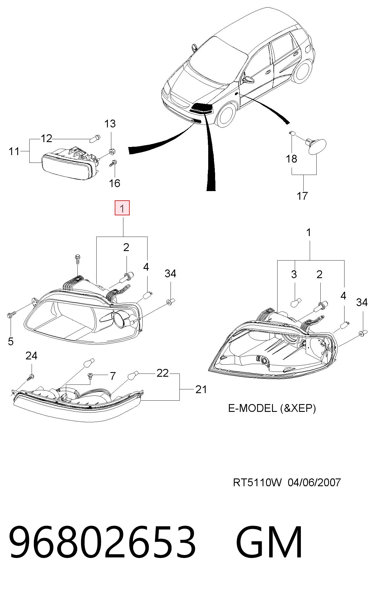 Левая фара 96802653 Opel