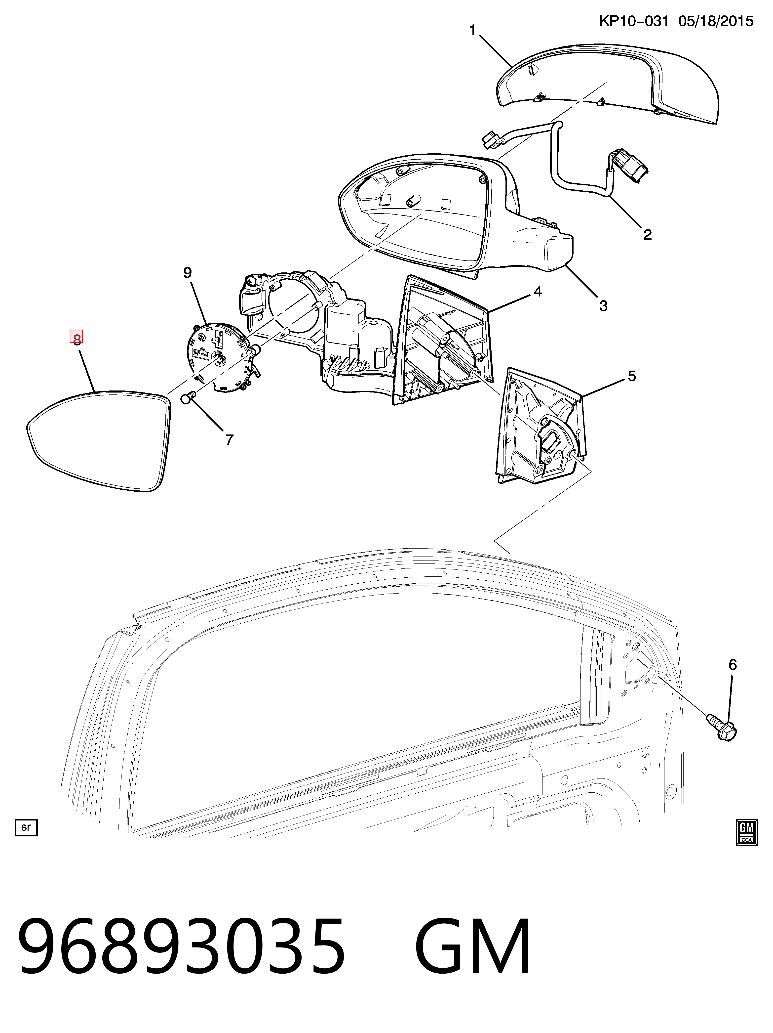 Зеркальный элемент правый Opel 96893023