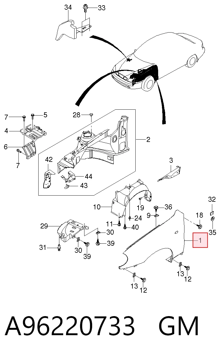 Правое крыло Opel TF69Y08403012