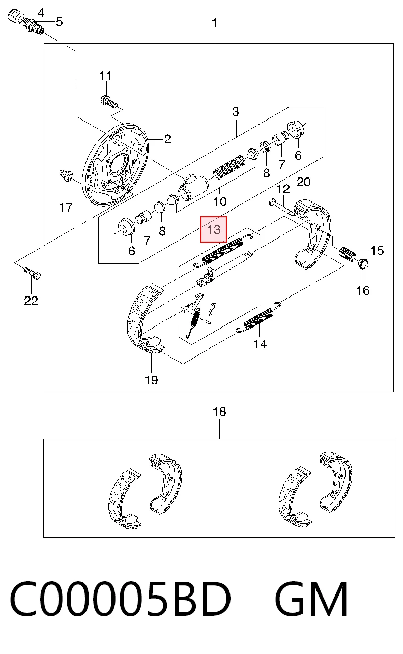 Купить 96395381 Parts-Mall Монтажный комплект задних барабанных колодок