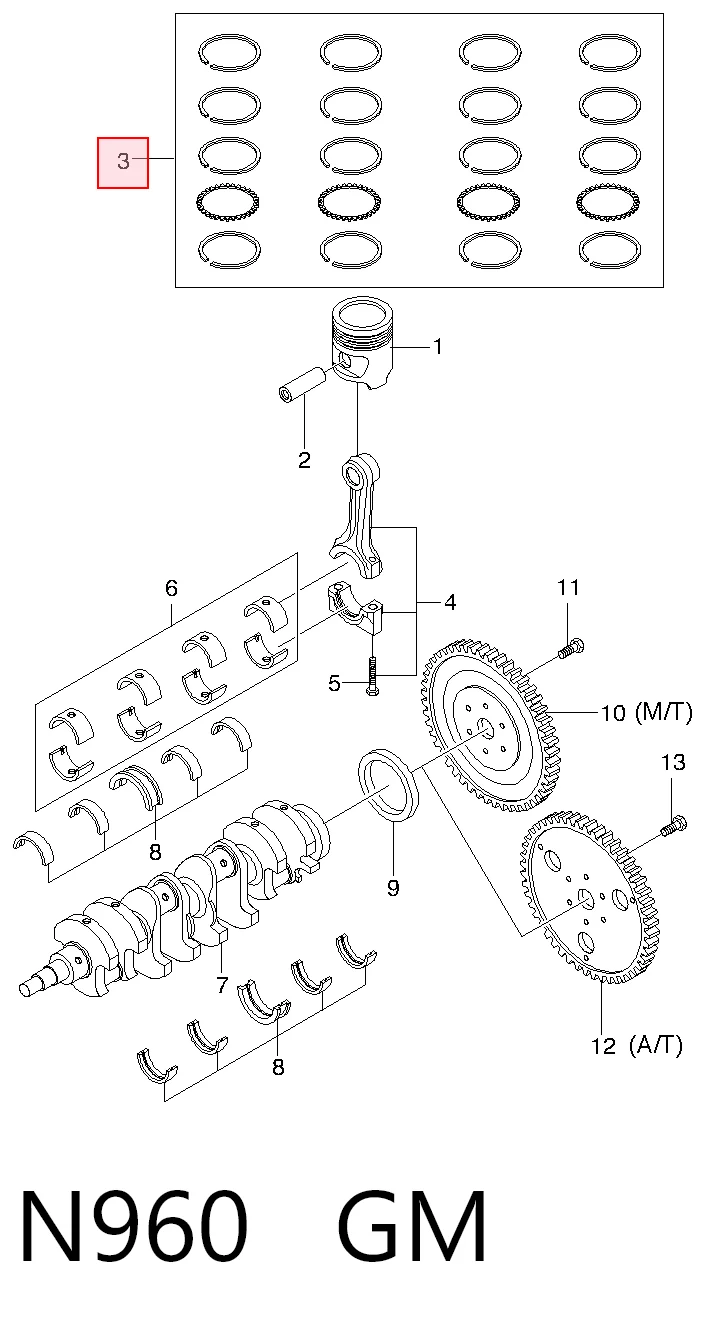 N960 General Motors Комплект поршневых колец, STD