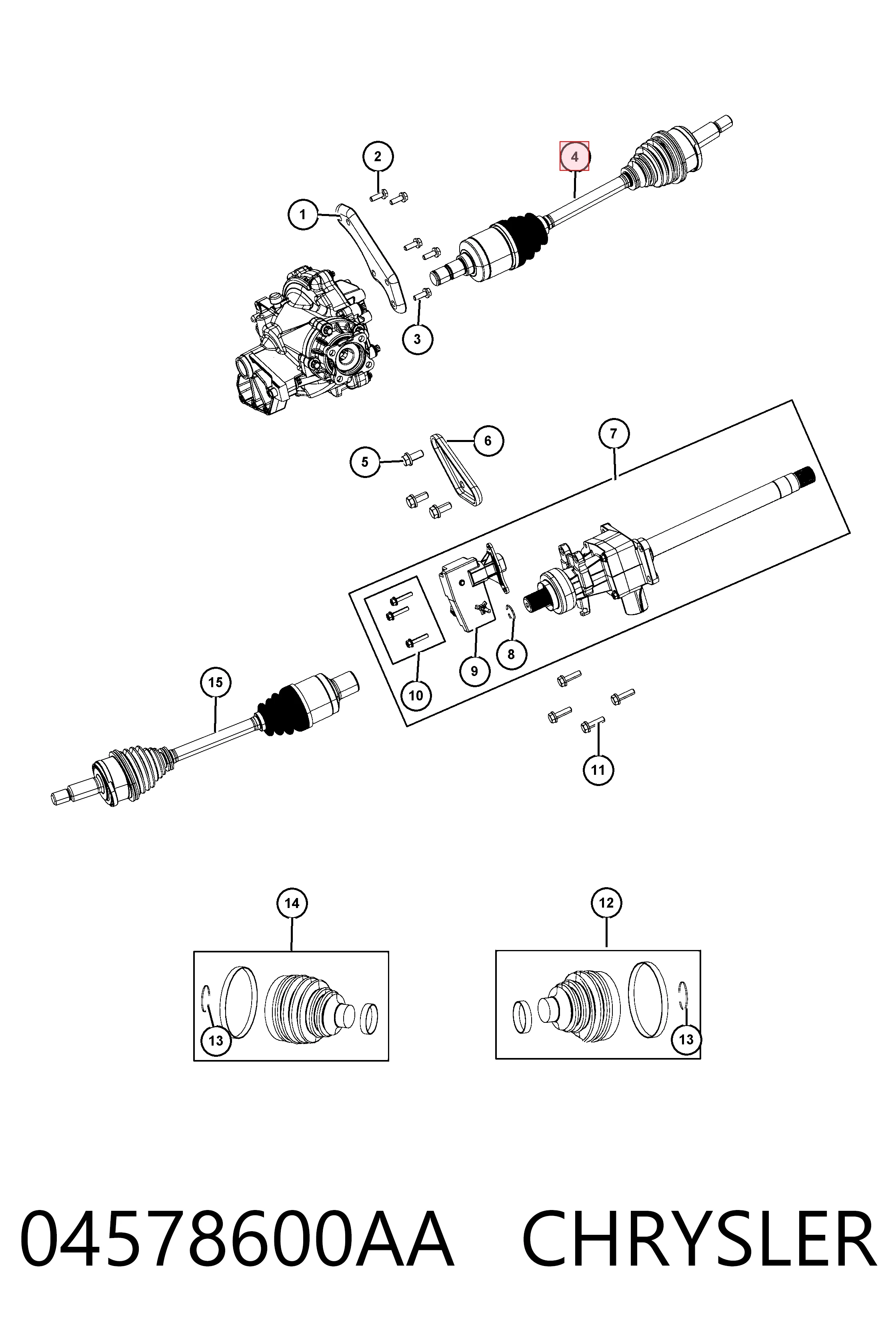 04578600AA Chrysler Полуось передняя, правая