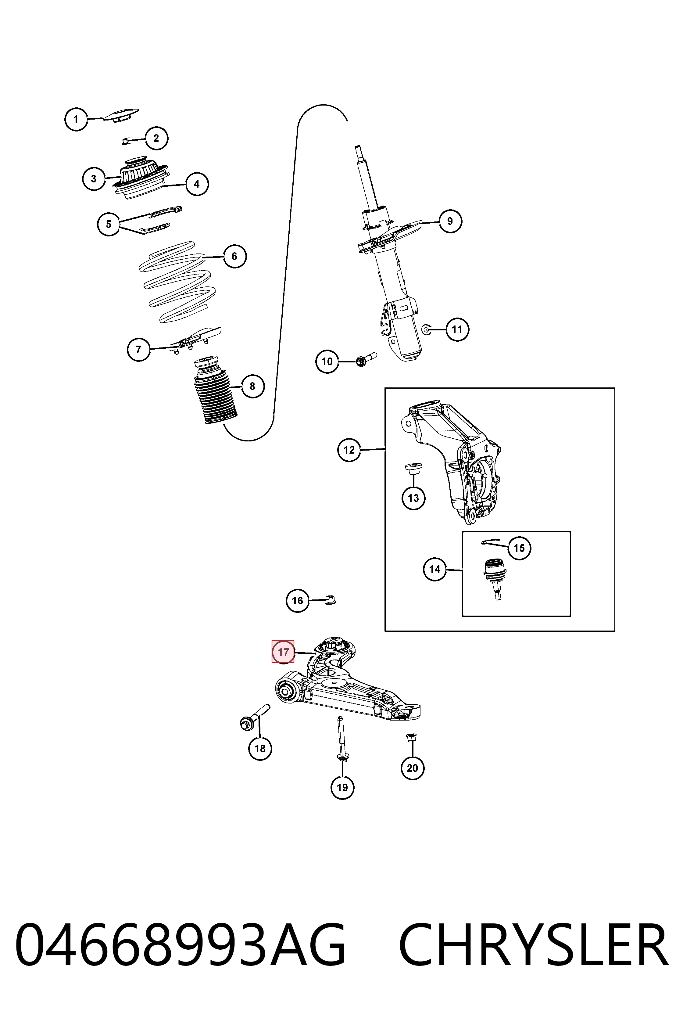 Купить K04668993AE Fiat/Alfa/Lancia Рычаг передней подвески левый