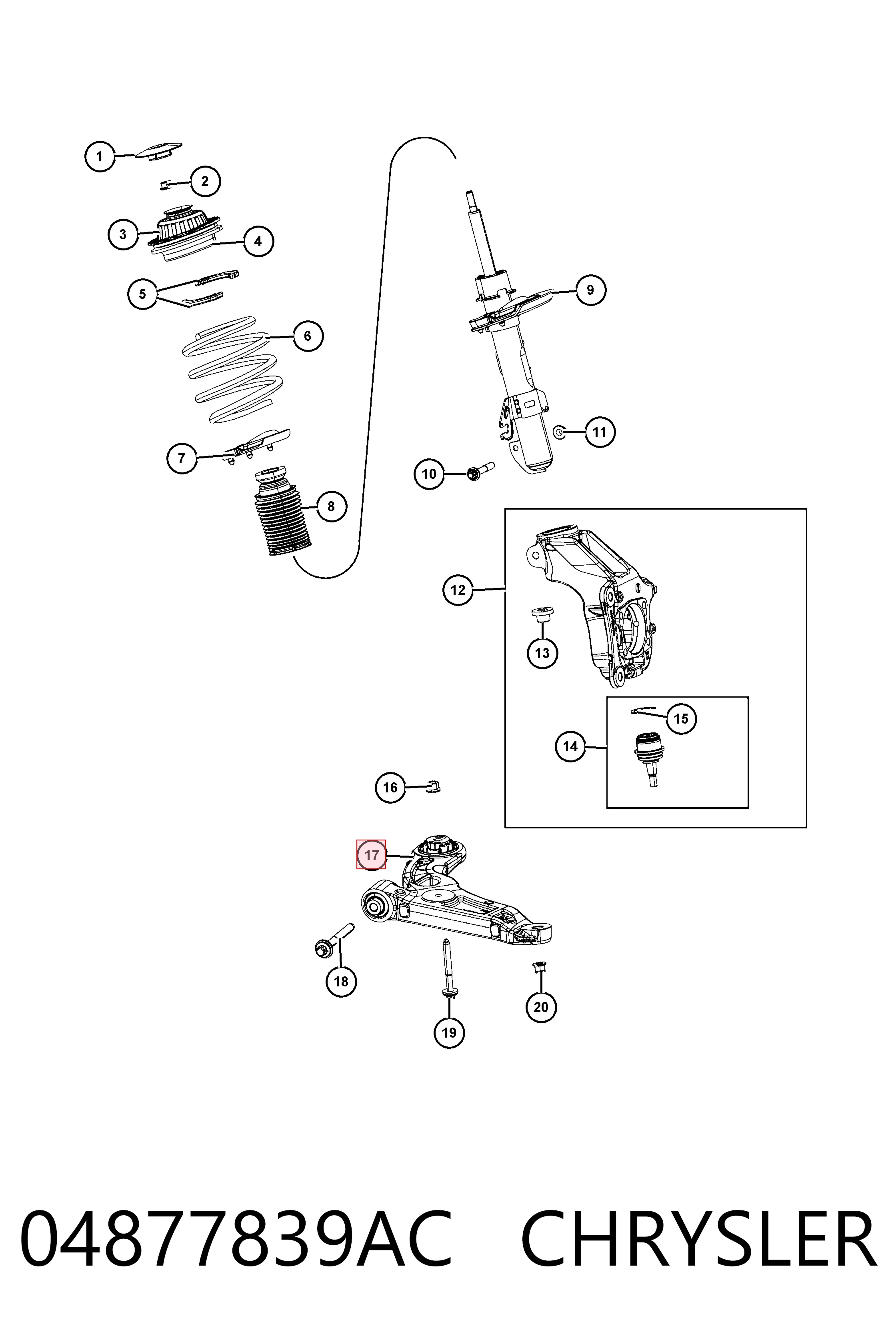 Рычаг передней подвески левый K04668993AE Fiat/Alfa/Lancia