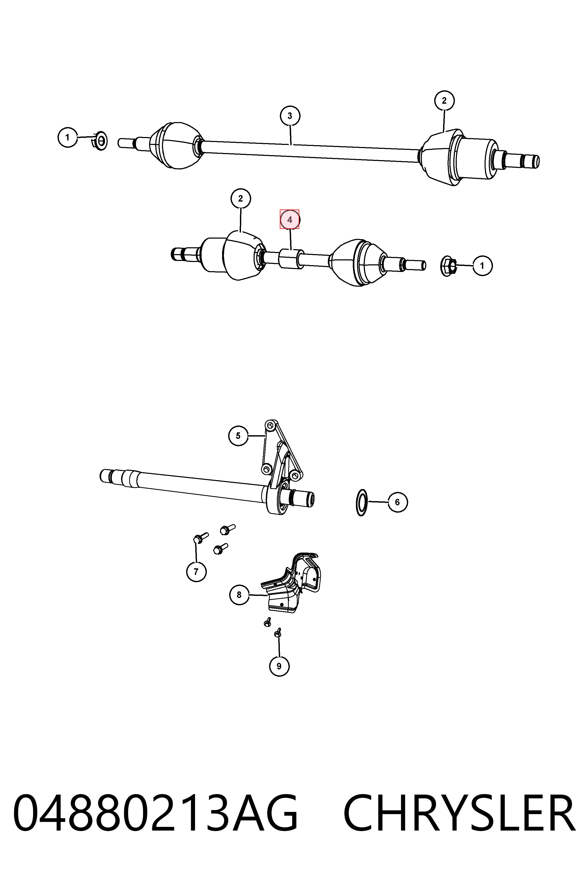 Левая полуось K04880213AF Fiat/Alfa/Lancia