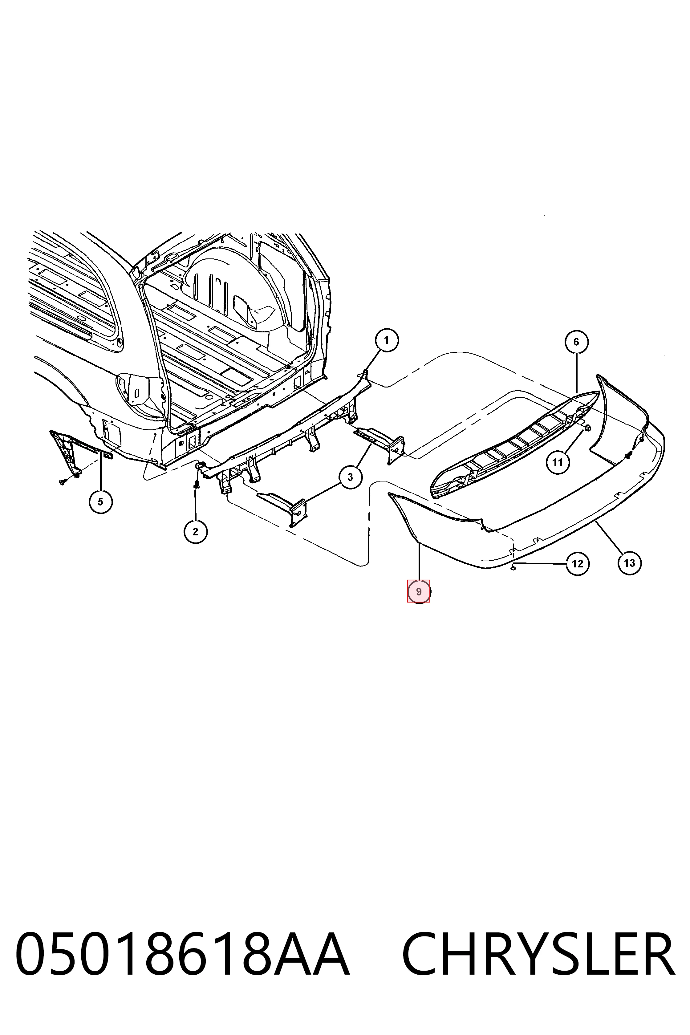 Задний бампер на Chrysler Voyager III RG, RS