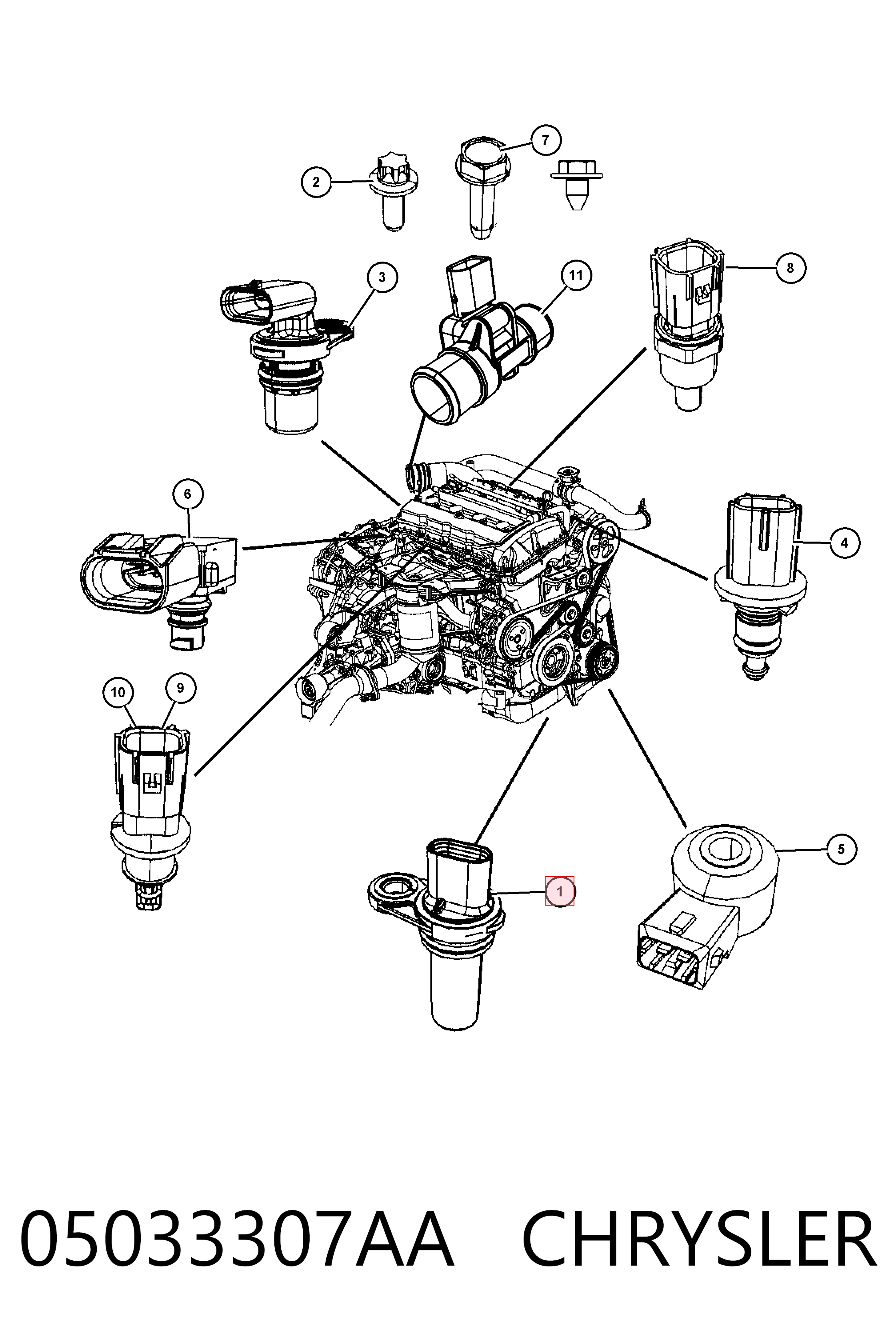 Датчик коленвала K05033307AC Fiat/Alfa/Lancia