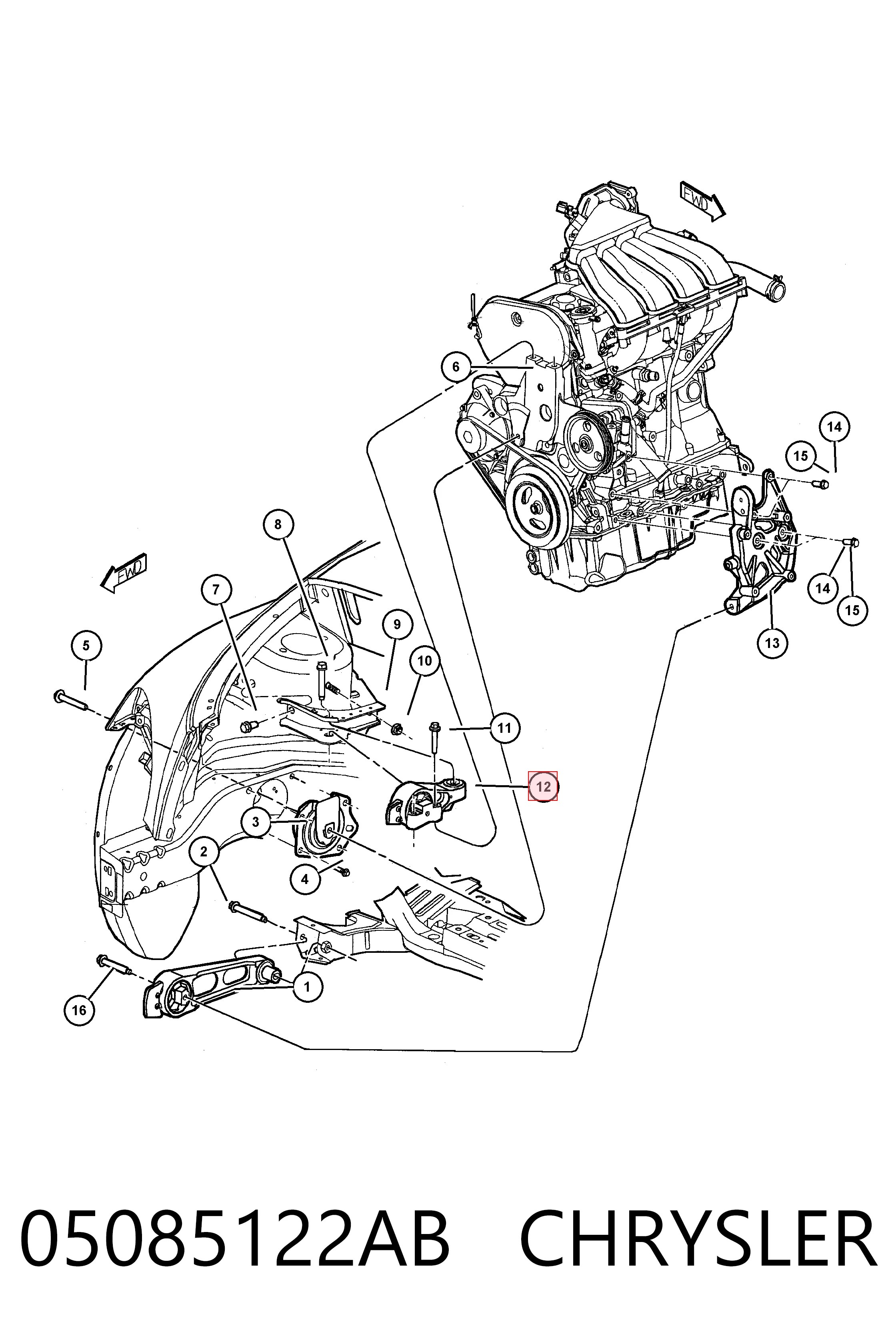 Гидроопора двигателя левая Fiat/Alfa/Lancia K05085122AB цена, от 30.68 USD