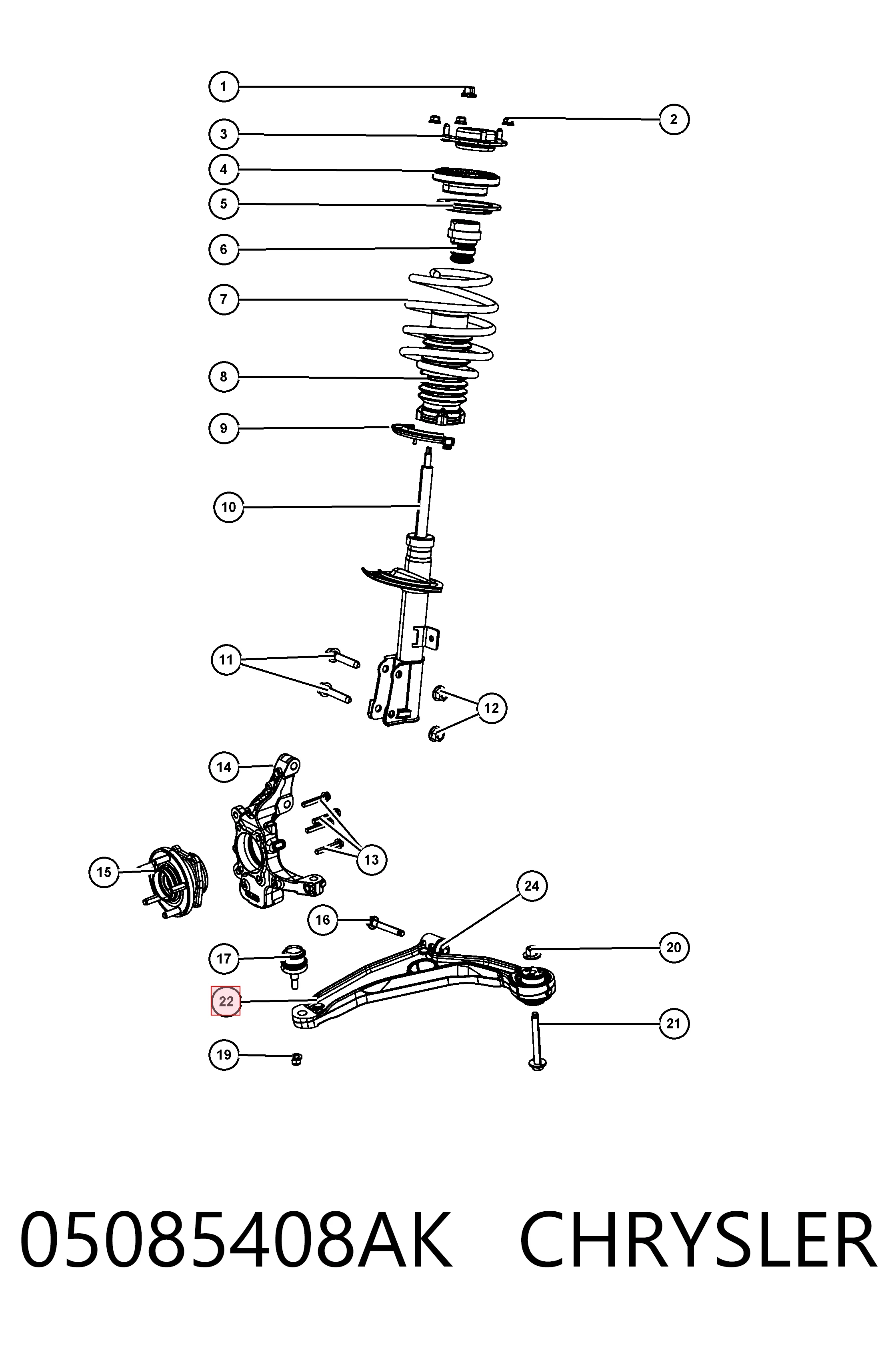 Купить K05085408AB Fiat/Alfa/Lancia Нижний правый рычаг передней подвески