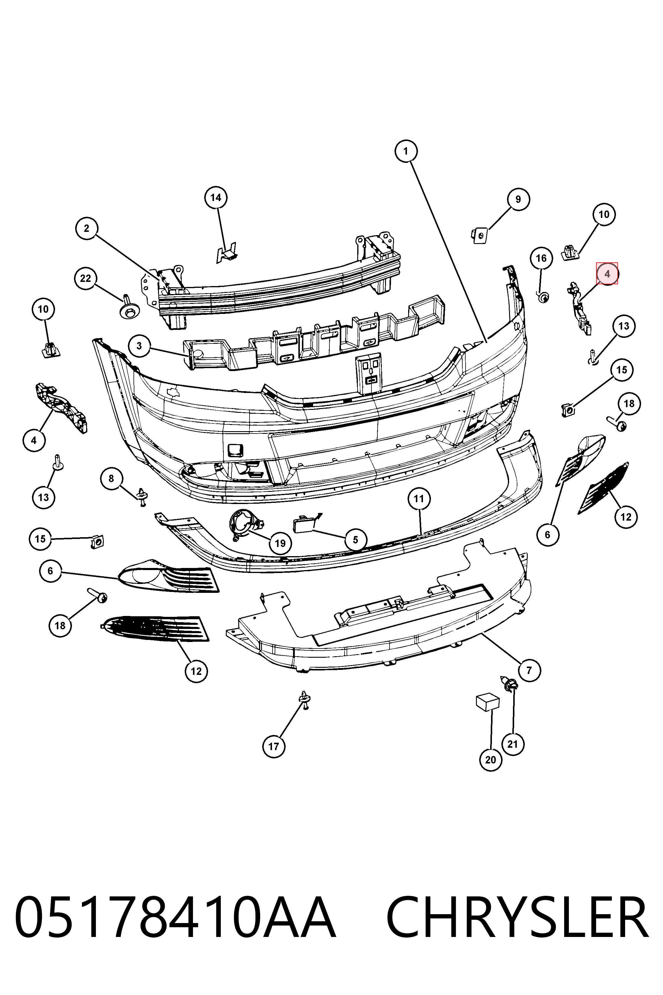 Правое крепление переднего бампера Chrysler LQKW014R цена, от 7.73 USD