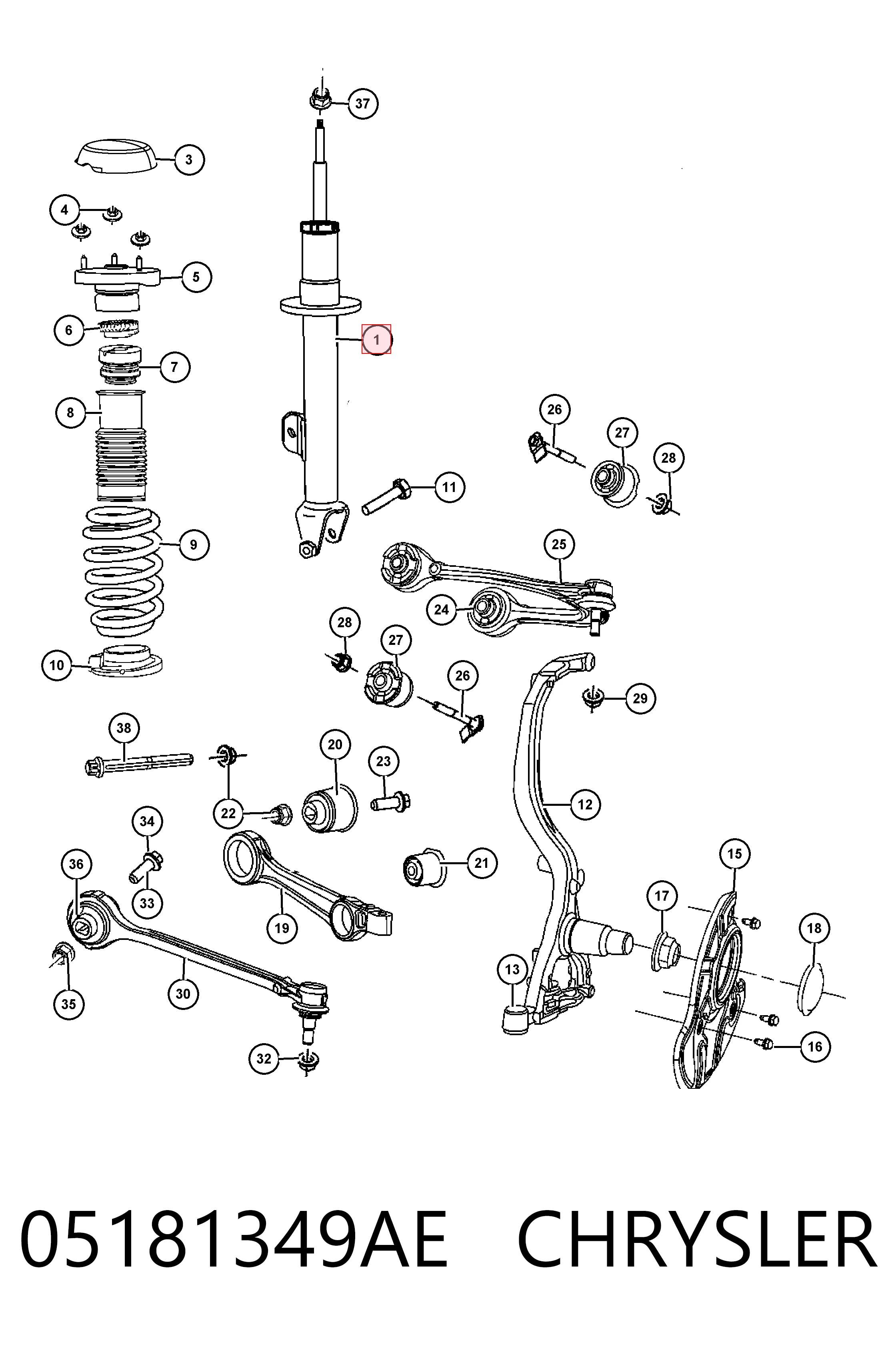 Амортизатор подвески передний левый Fiat/Alfa/Lancia K05181350AI цена, от 96.67 USD