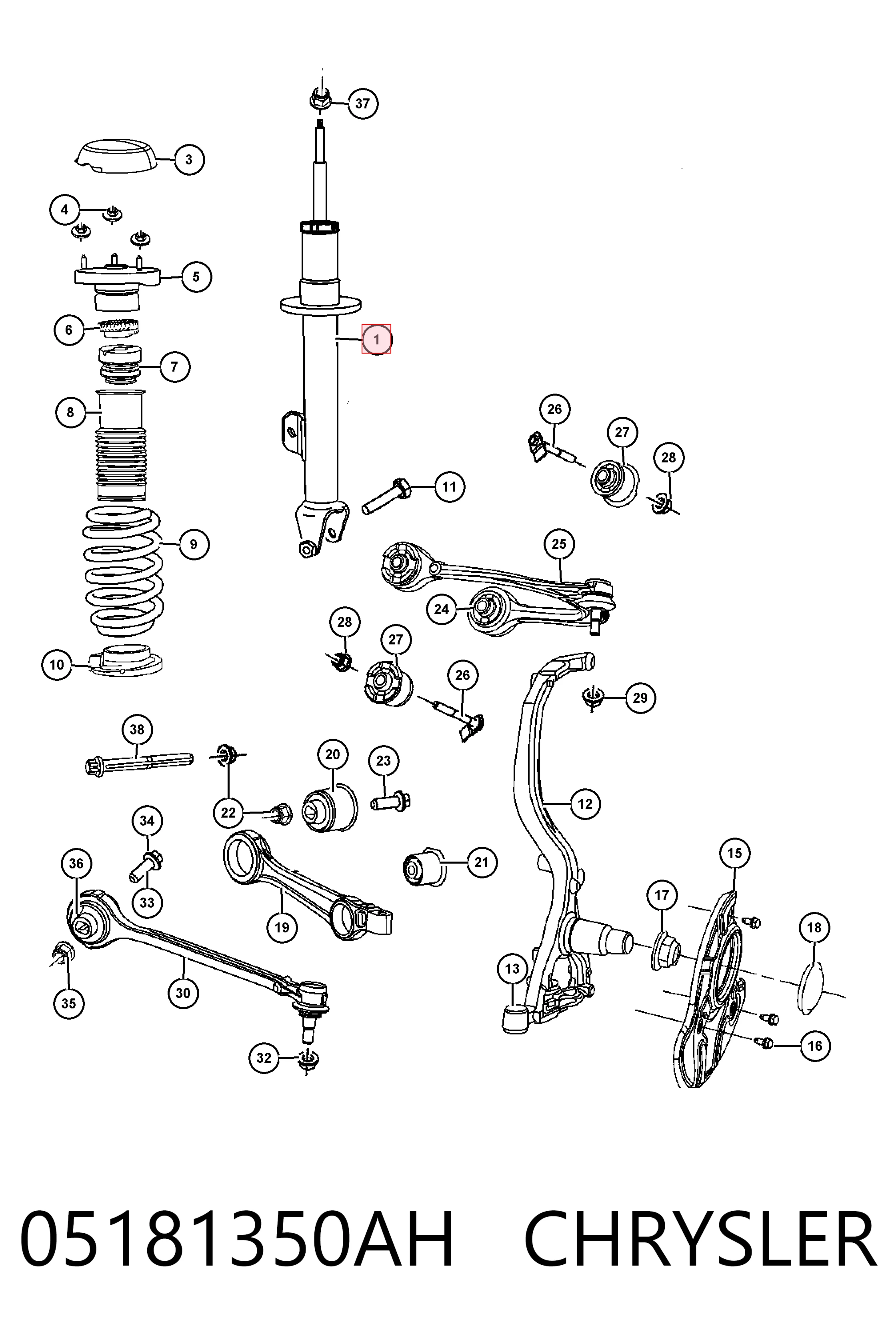 Стойка передняя правая Fiat/Alfa/Lancia K05181350AI