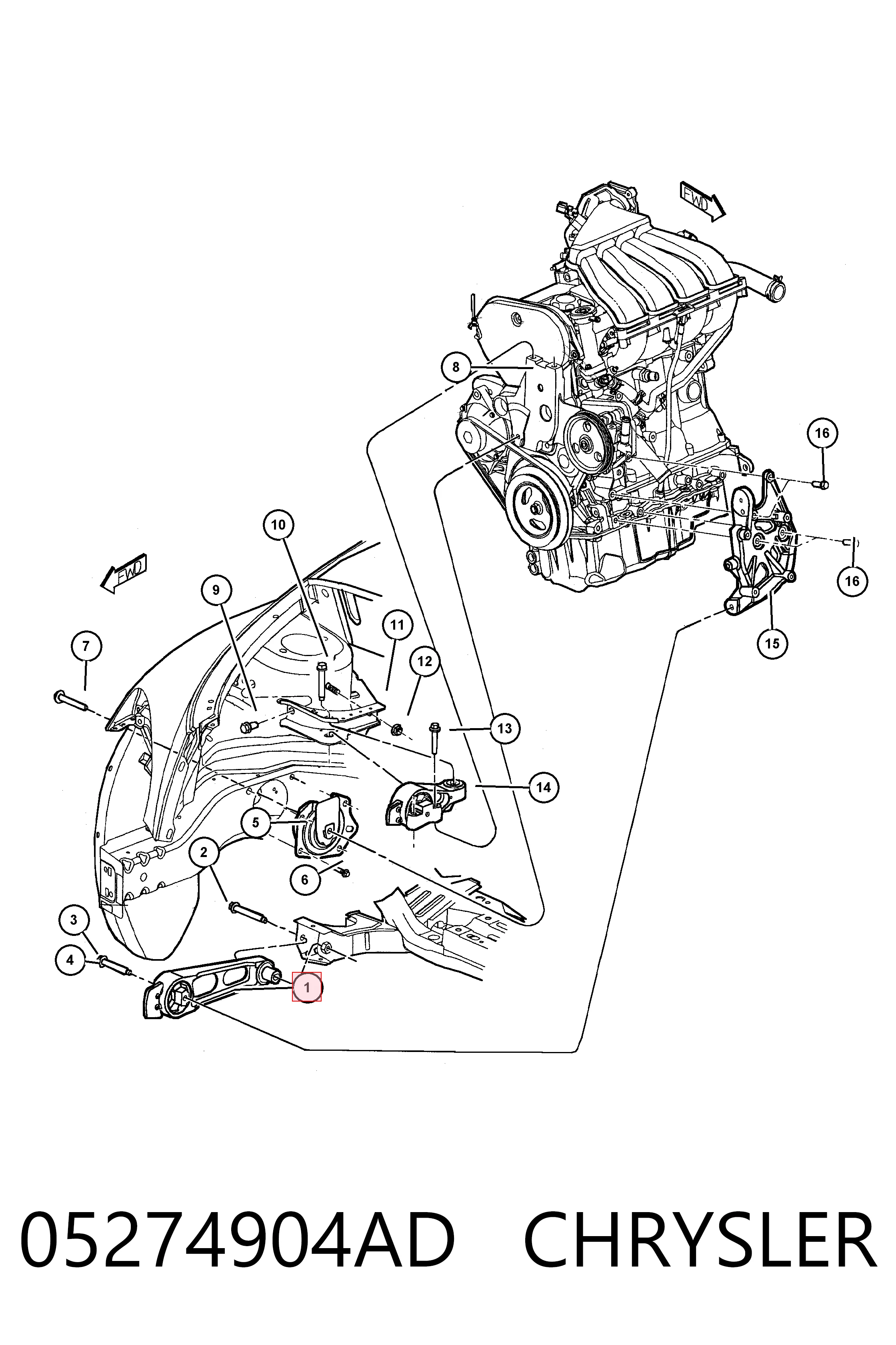 05274904AD Chrysler Подушка (опора) двигателя, нижняя