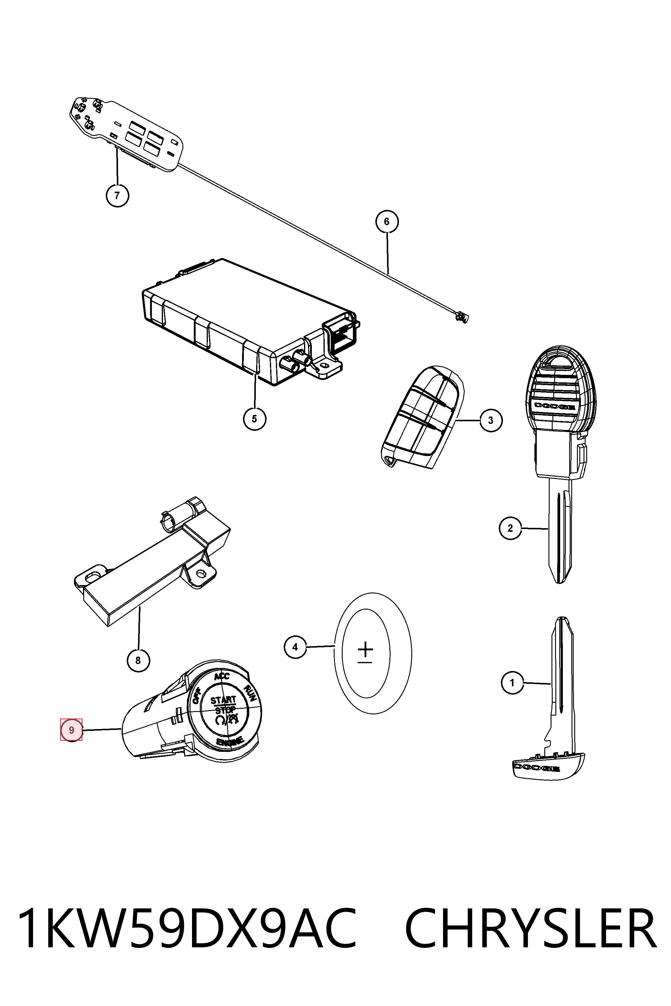 1KW59DX9AC Chrysler Кнопка стоп-старт
