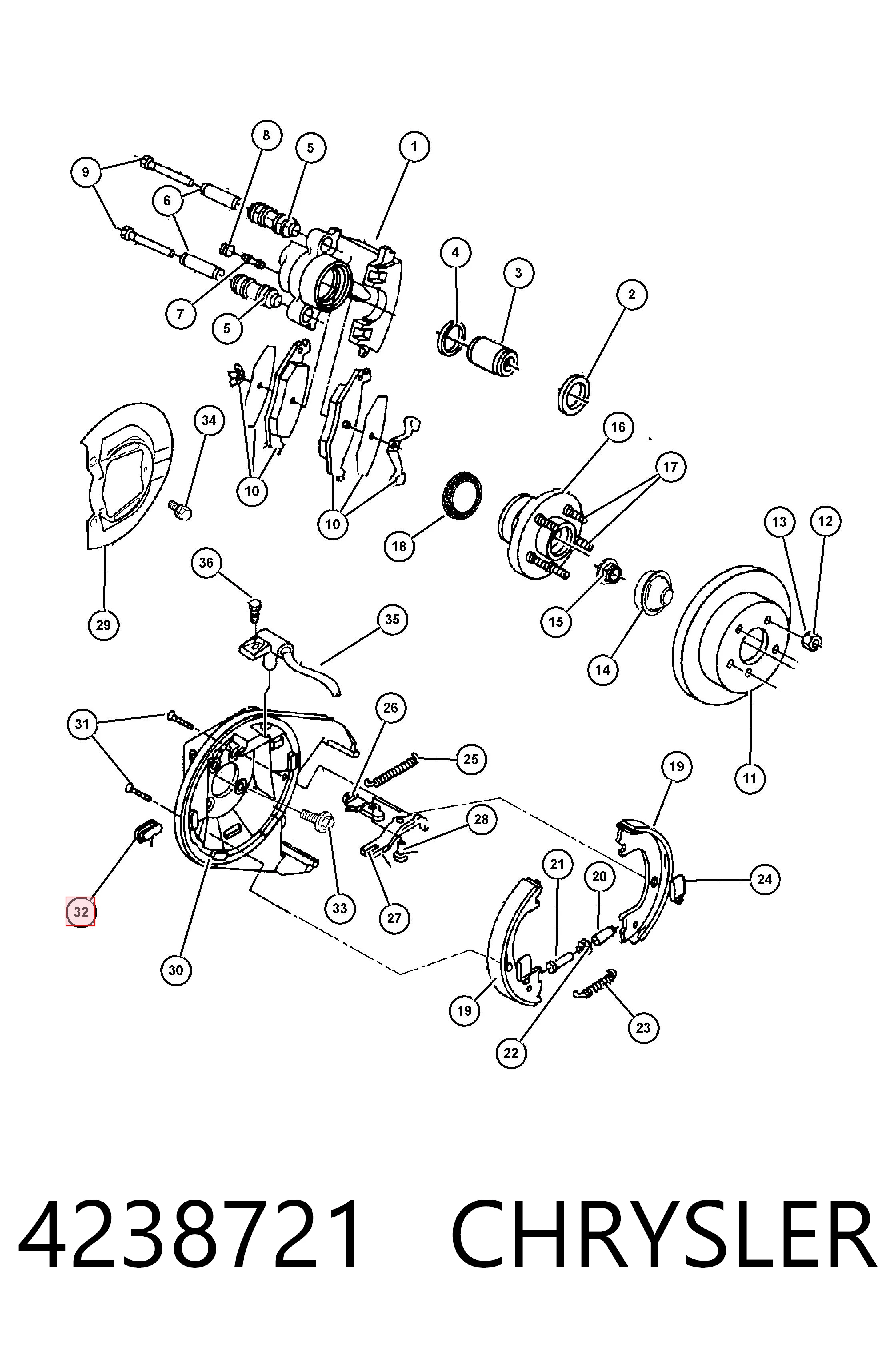 4238721 Chrysler Комплект монтажный задних барабанных колодок