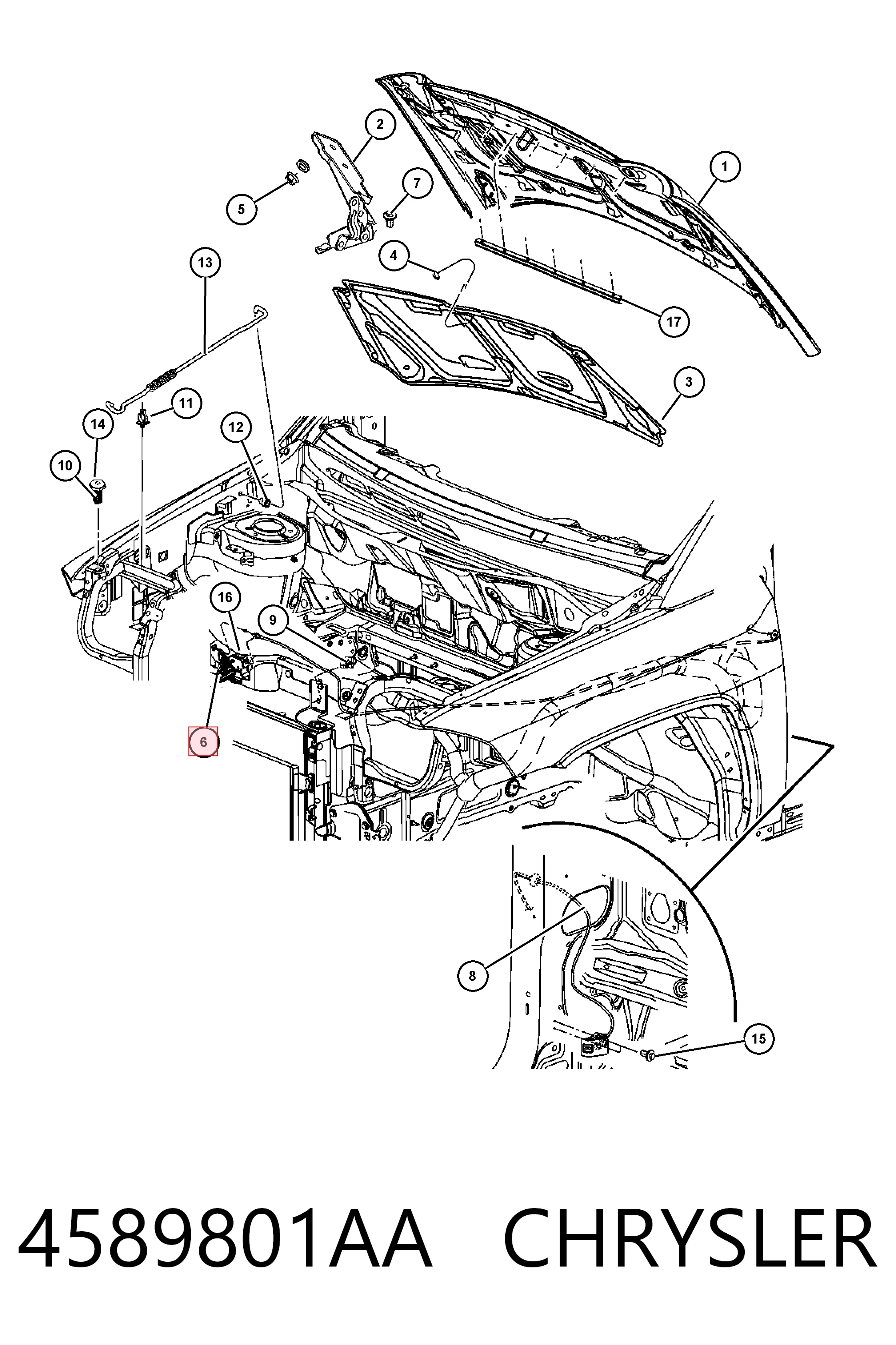 4589801AA Chrysler Запор капота (замок и привод замка капота)