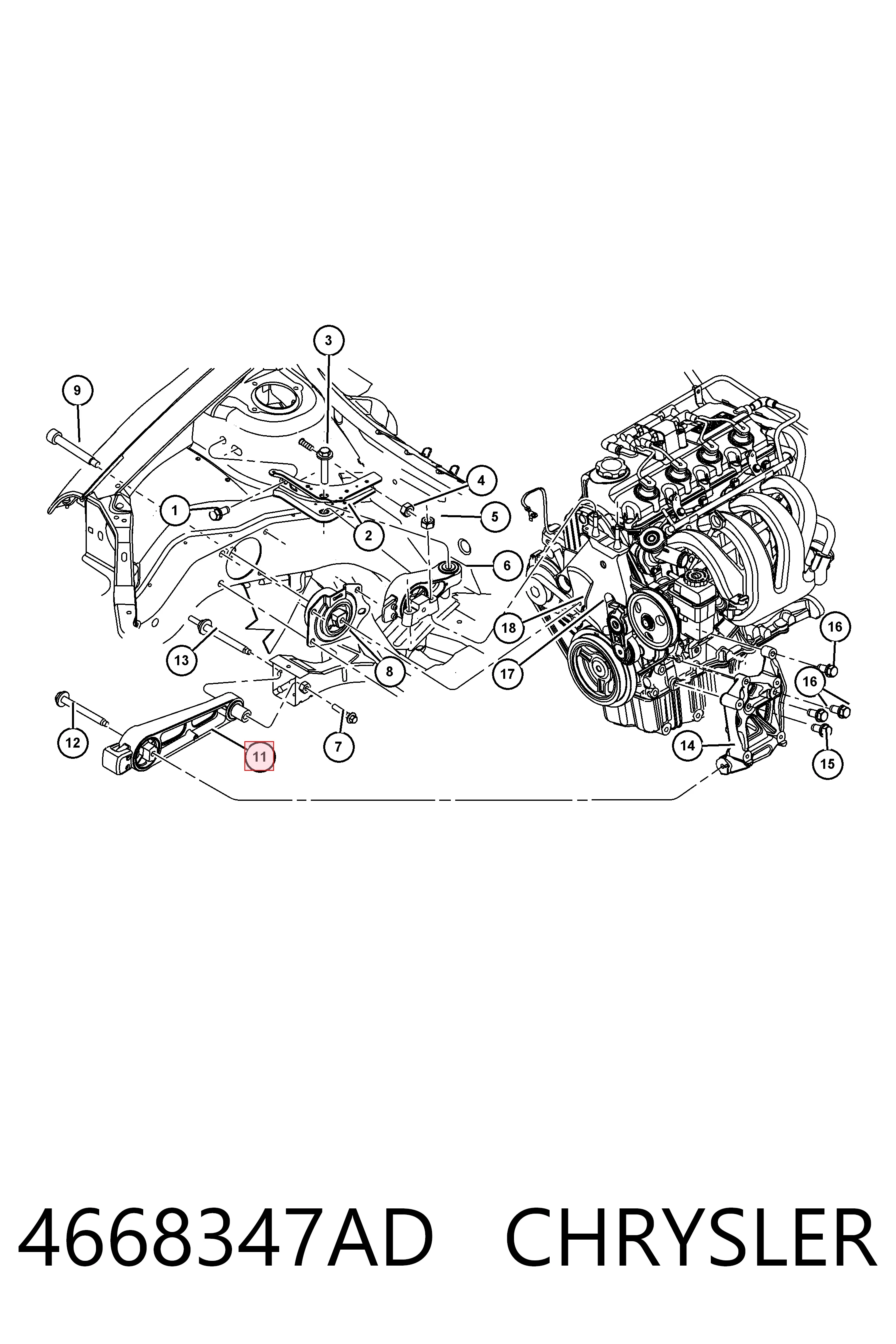 4668347AD Chrysler Подушка (опора) двигателя, нижняя