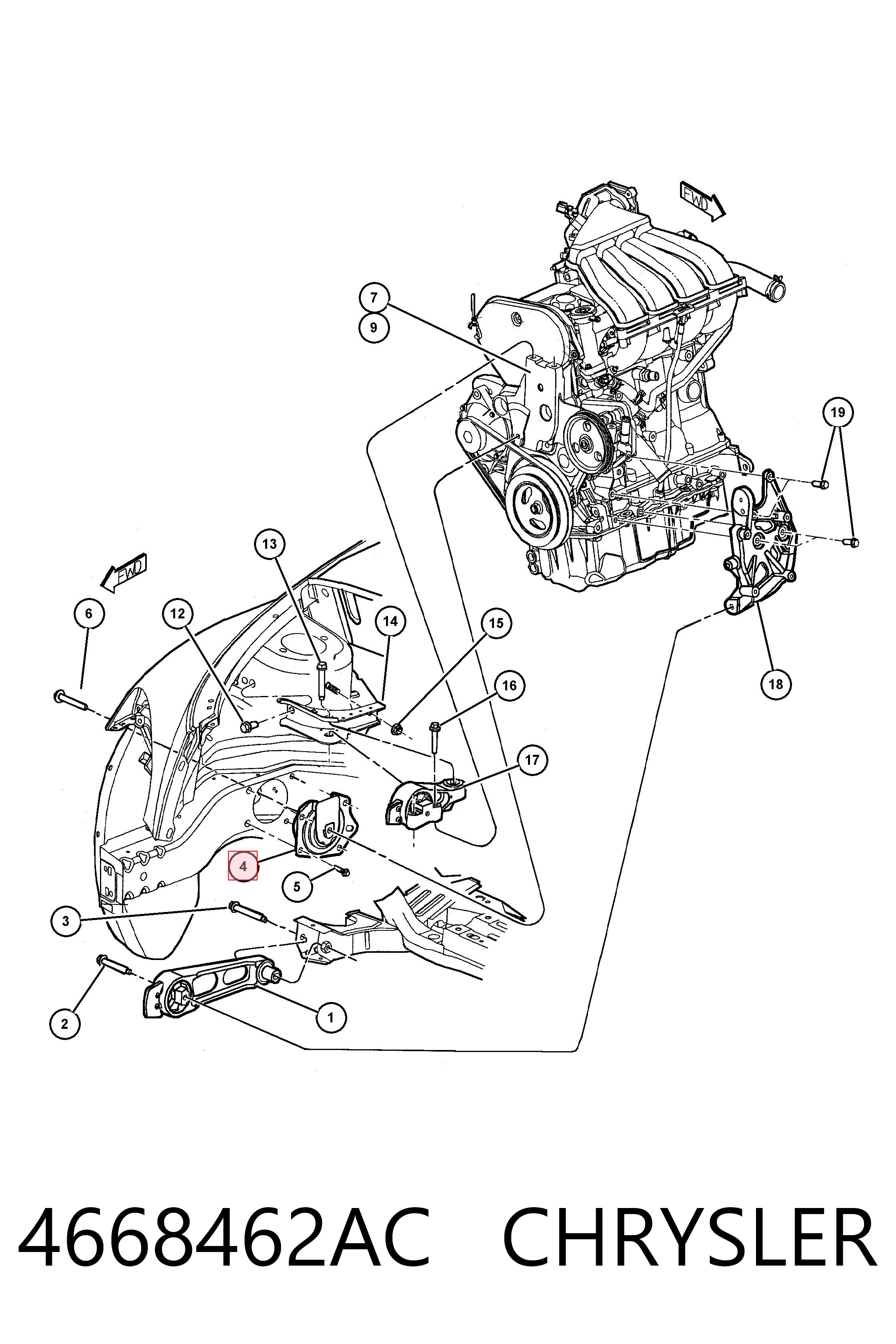4668462AC Chrysler Задняя подушка двигателя