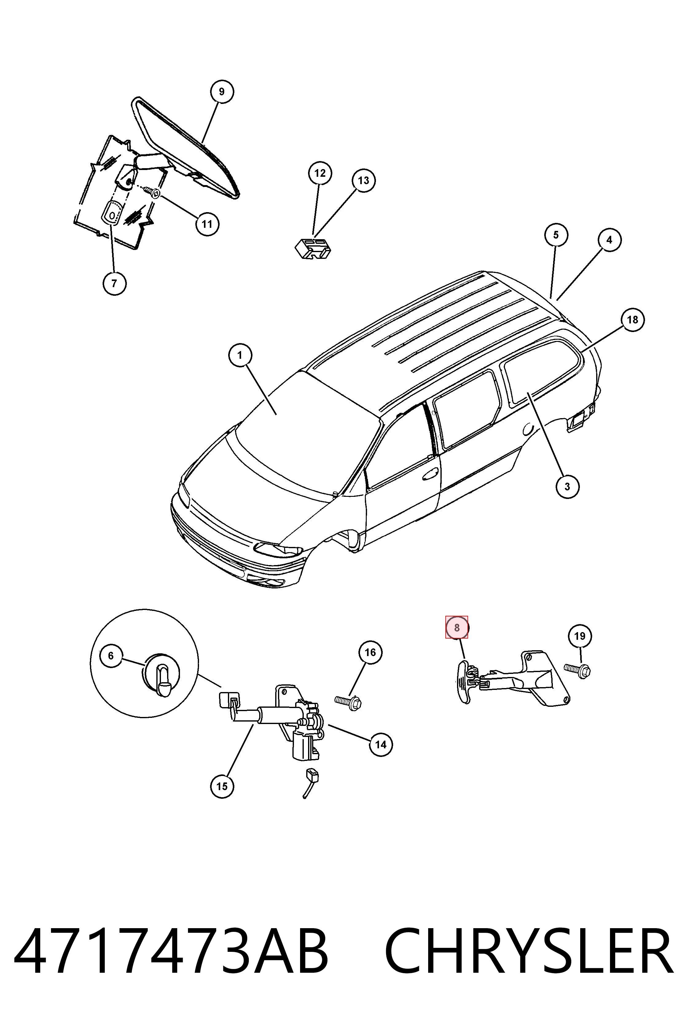 Замок двери водителя на Dodge Caravan  NS
