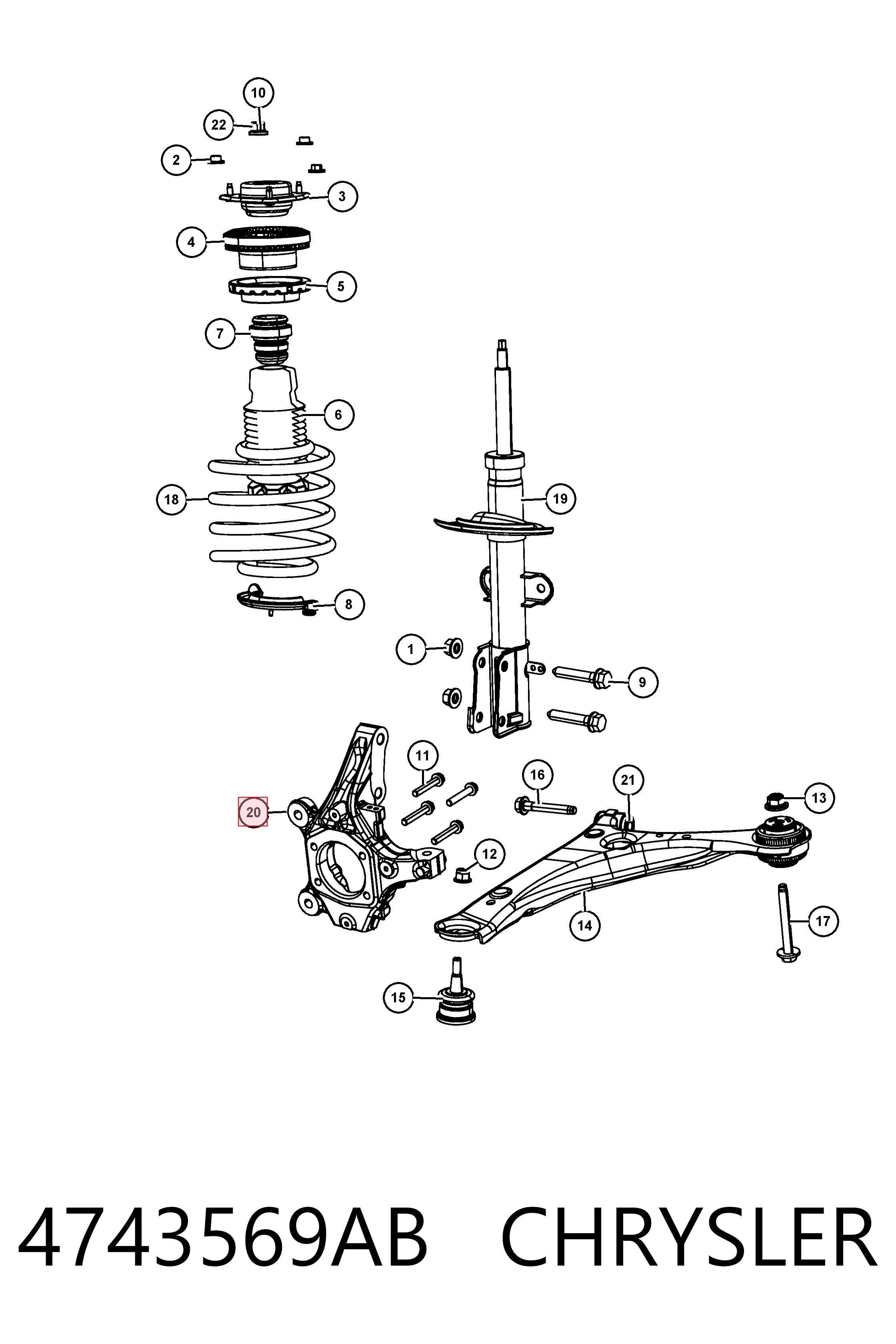 4743569AB Chrysler Цапфа - поворотный кулак передний, левый