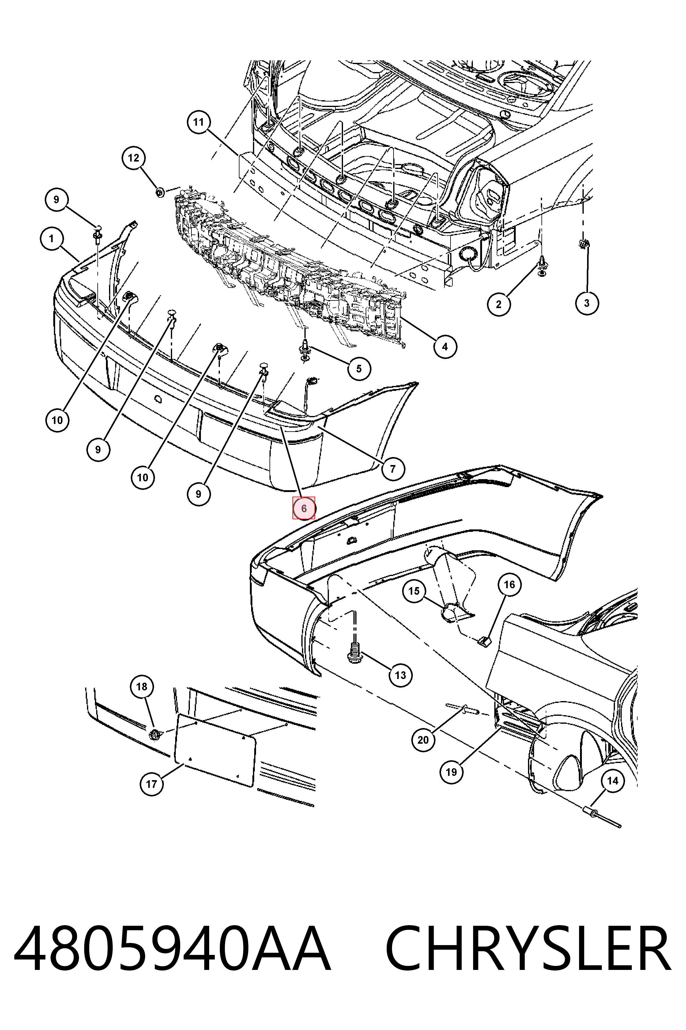 4805940AA Chrysler Накладка заднего бампера