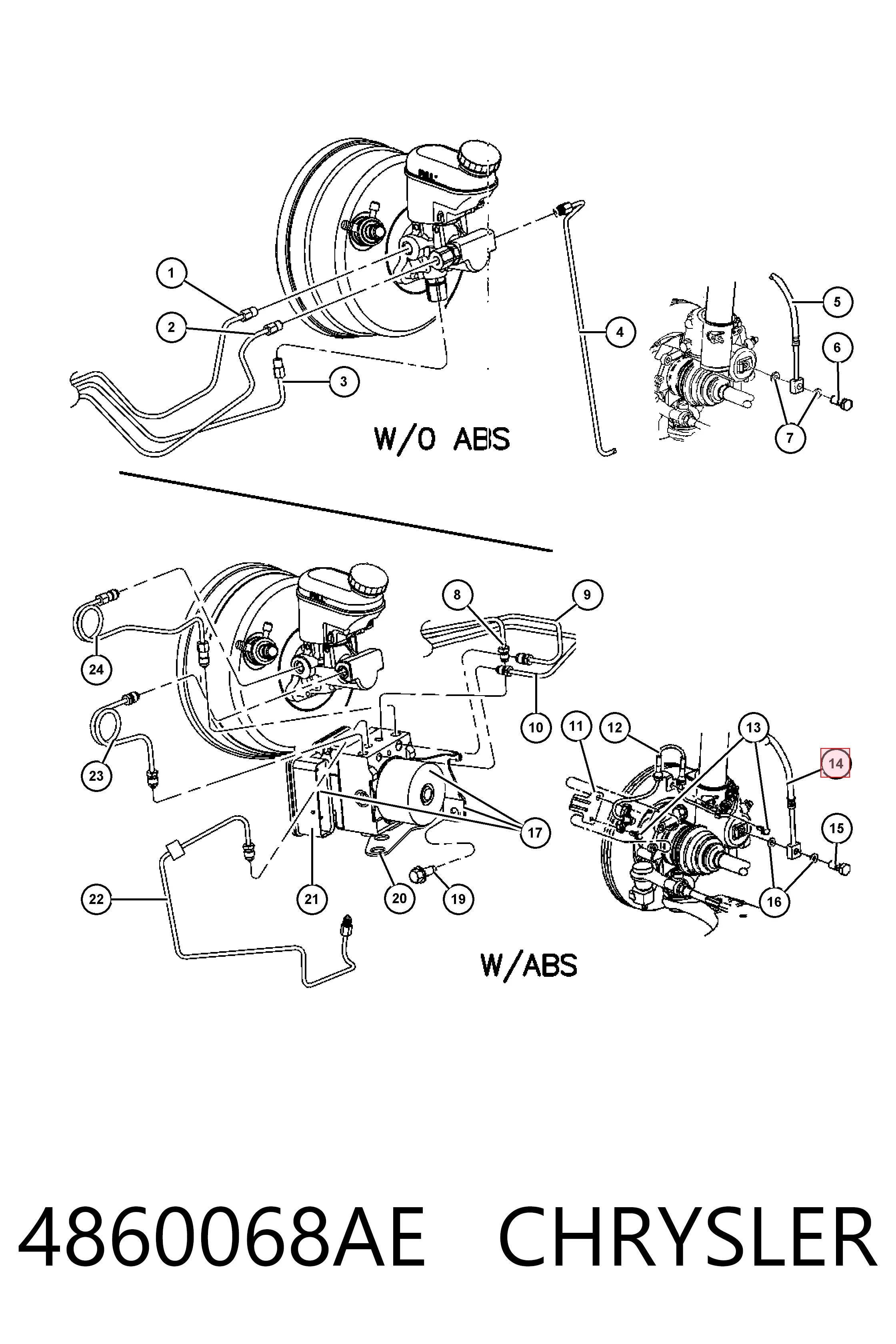 4860068AE Chrysler Шланг тормозной передний правый