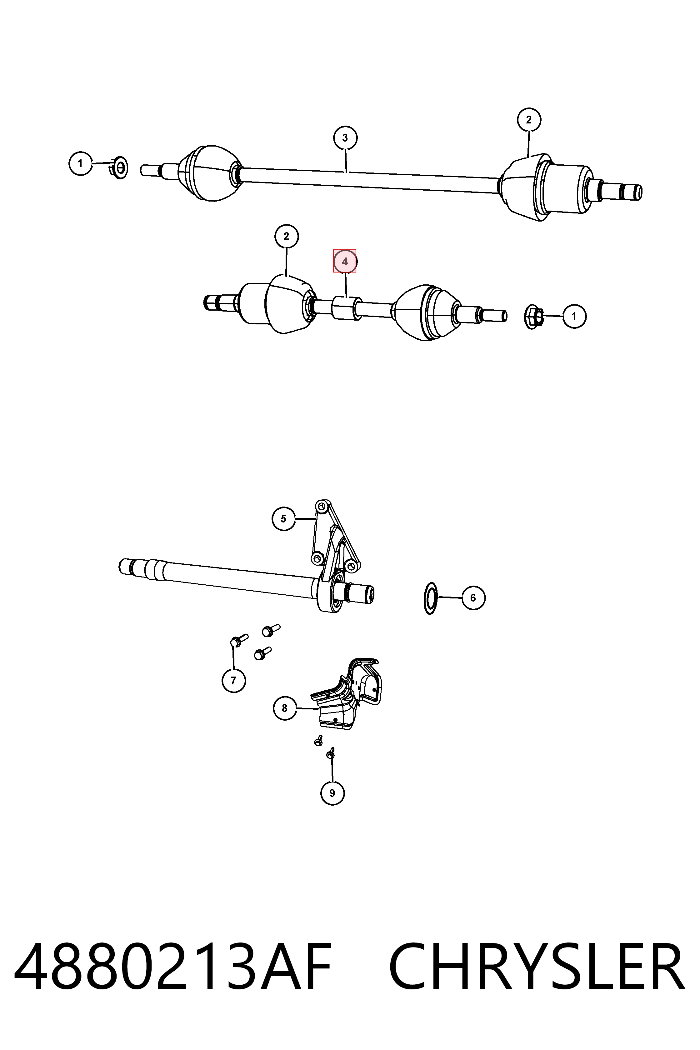 Левая полуось K04880213AF Fiat/Alfa/Lancia