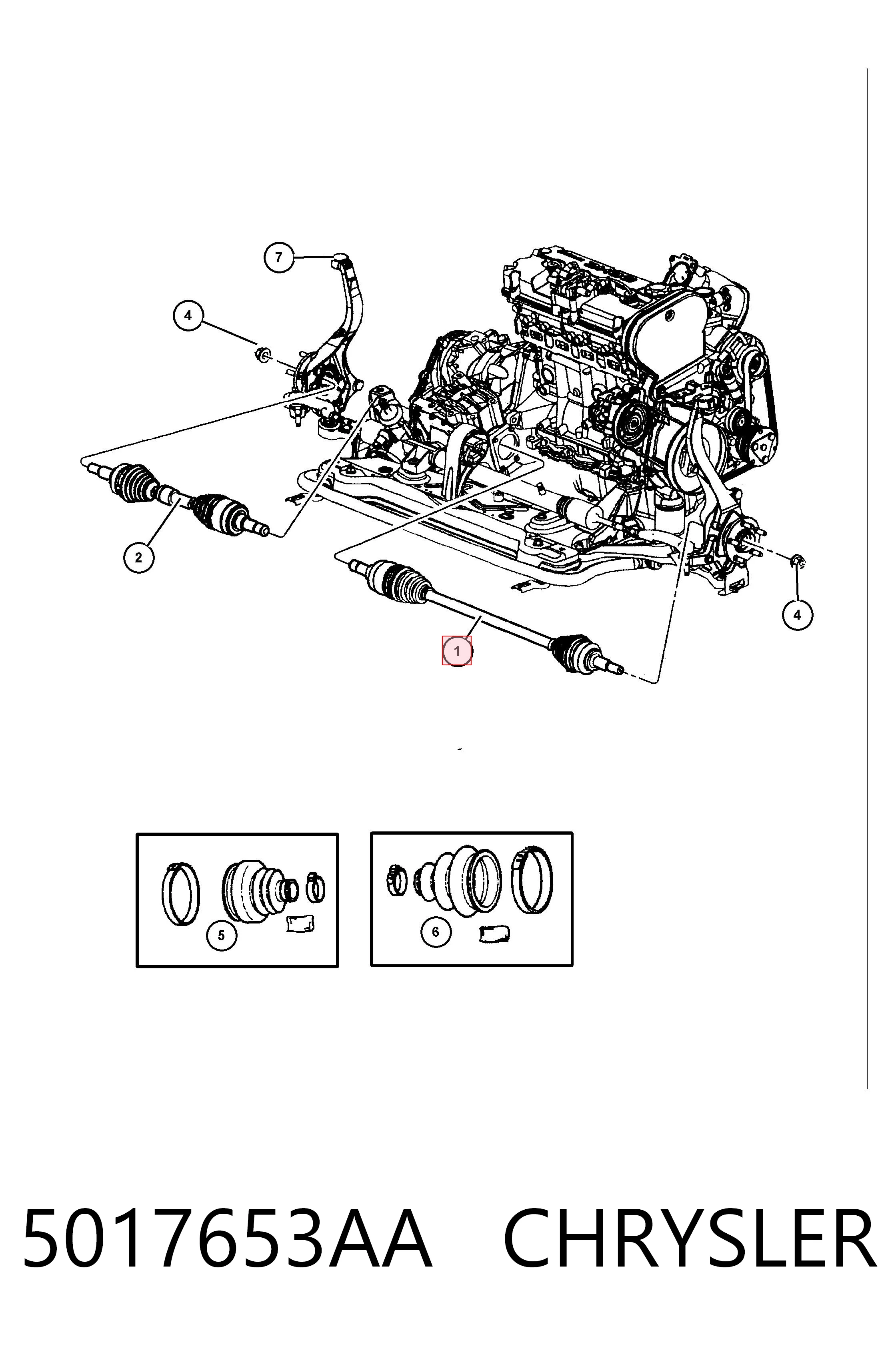 5017653AA Chrysler Полуось передняя, правая
