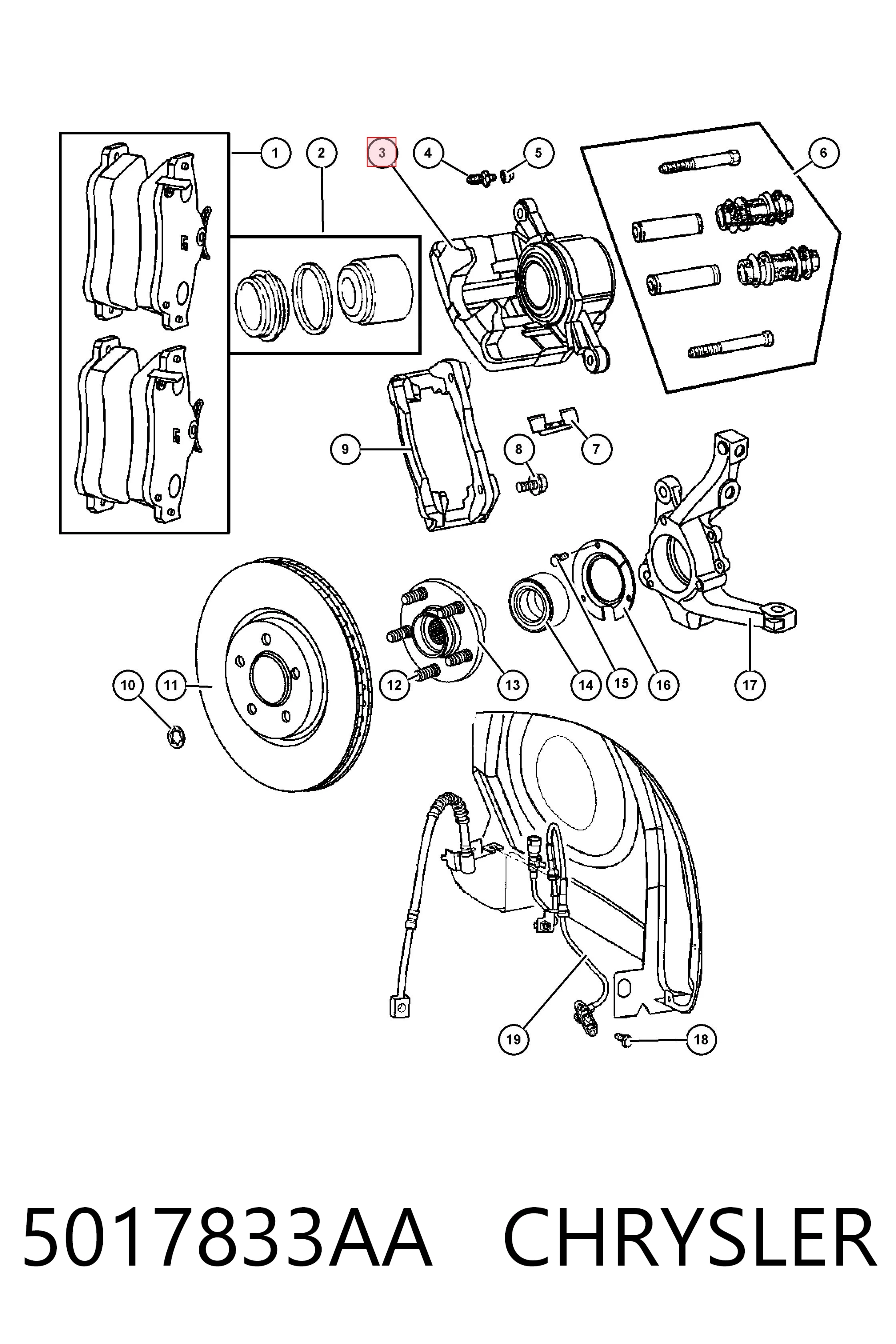 5017833AA Chrysler Суппорт тормозной, передний, левый