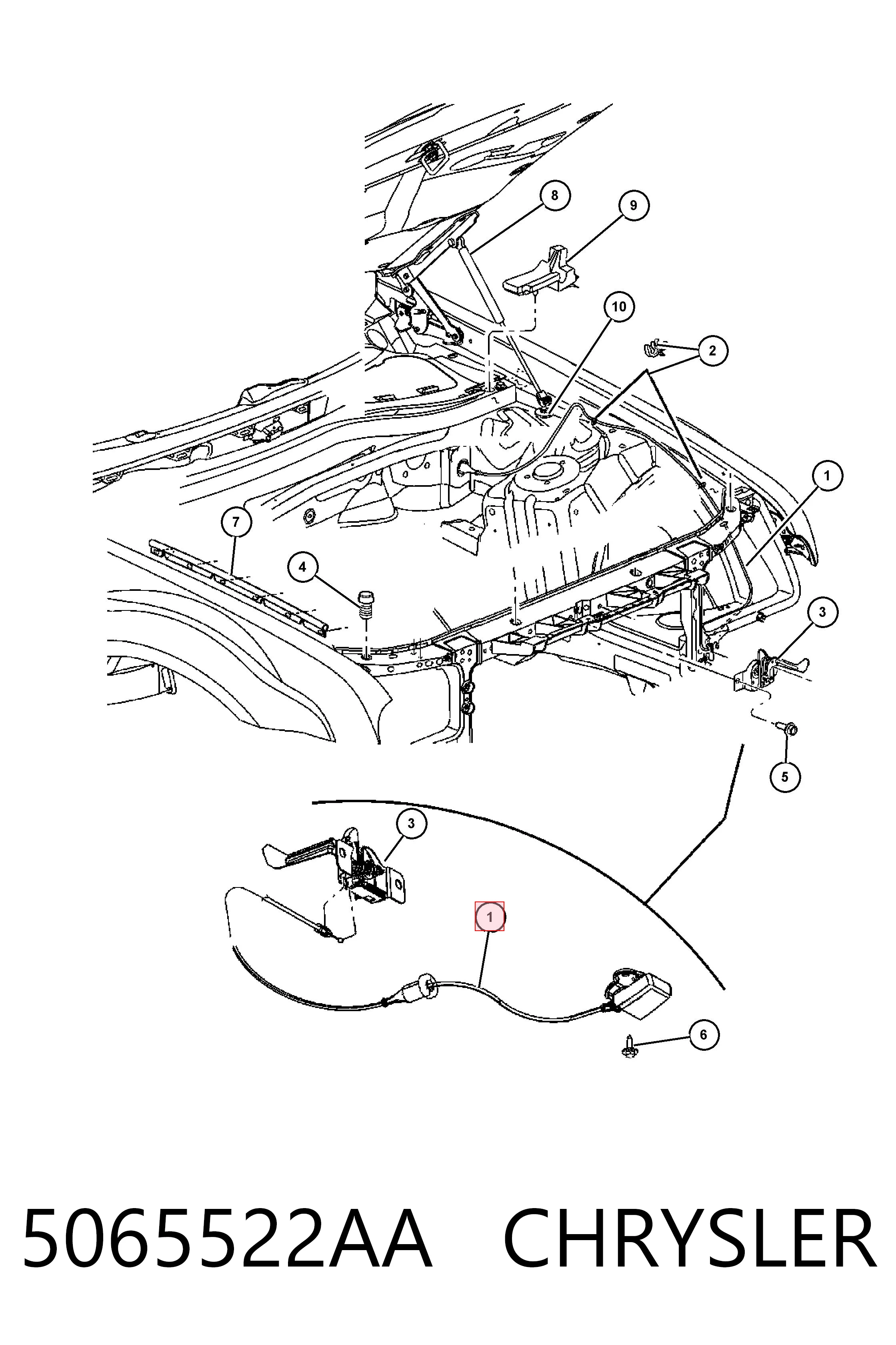 5065522AA Chrysler Трос открытия капота