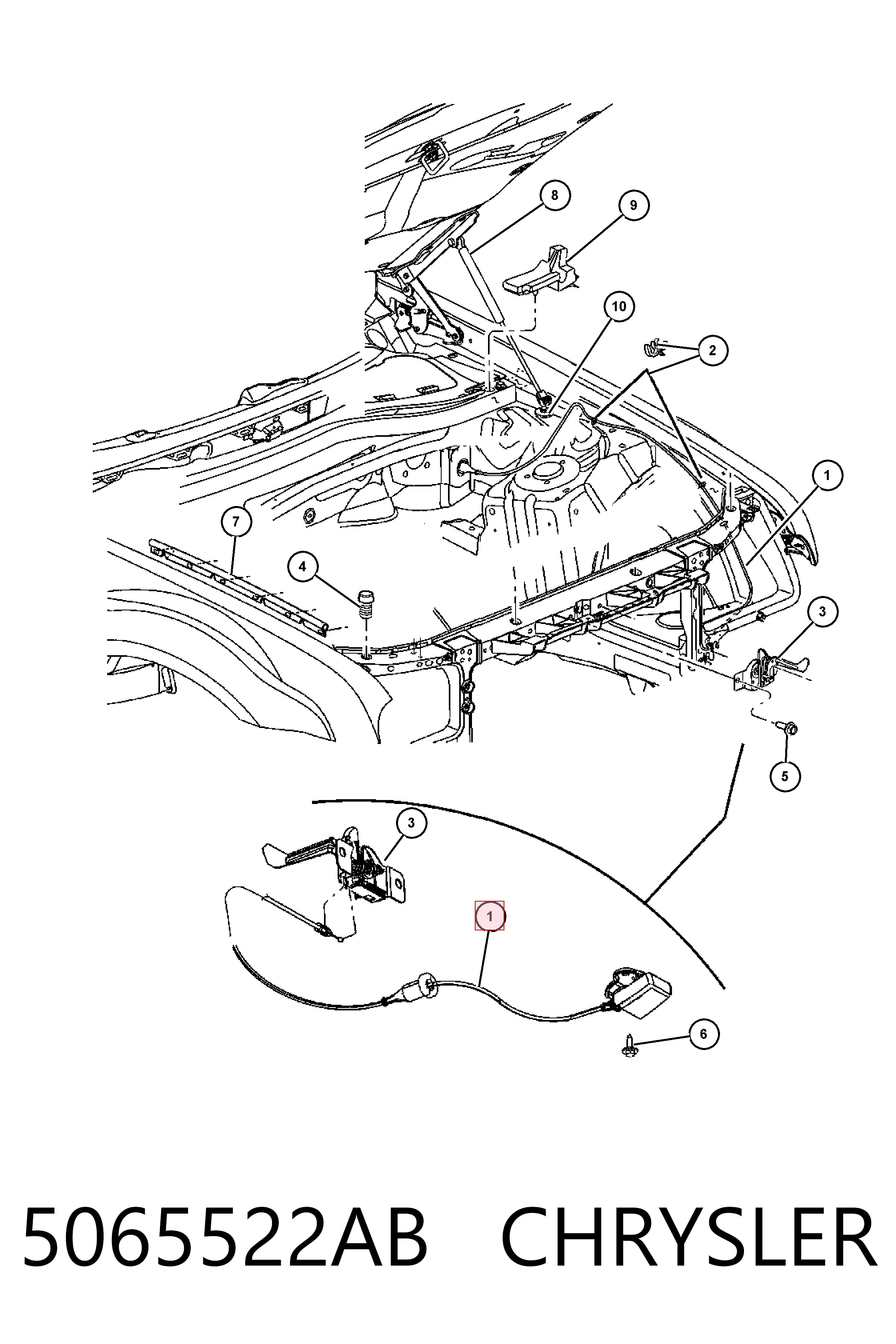 5065522AB Chrysler Трос открытия капота