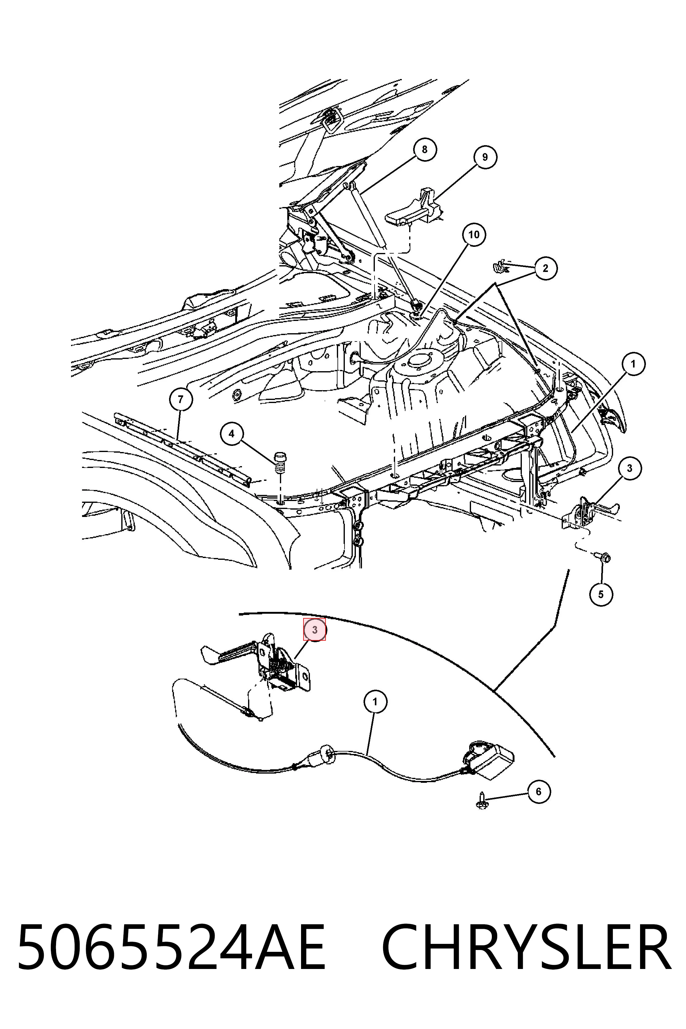 Замок капота Fiat/Alfa/Lancia K05065524AF цена, от 25.31 USD