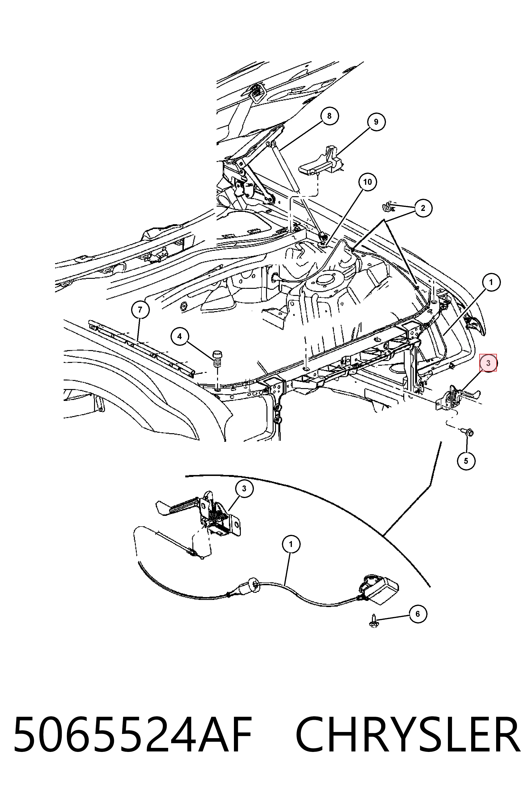 5065524AF Chrysler Запор капота (замок и привод замка капота)