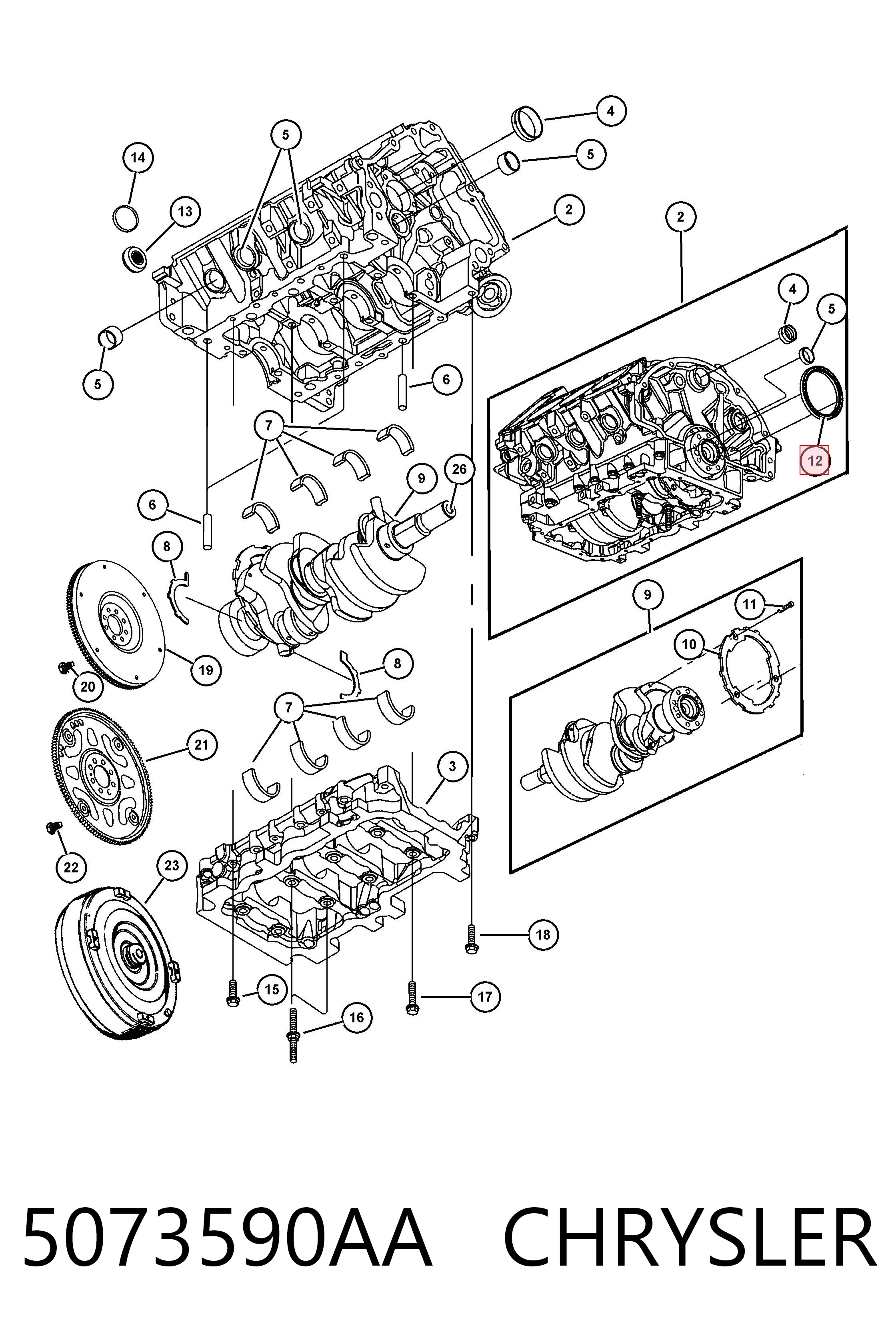 5073590AA Chrysler Сальник коленвала двигателя, задний